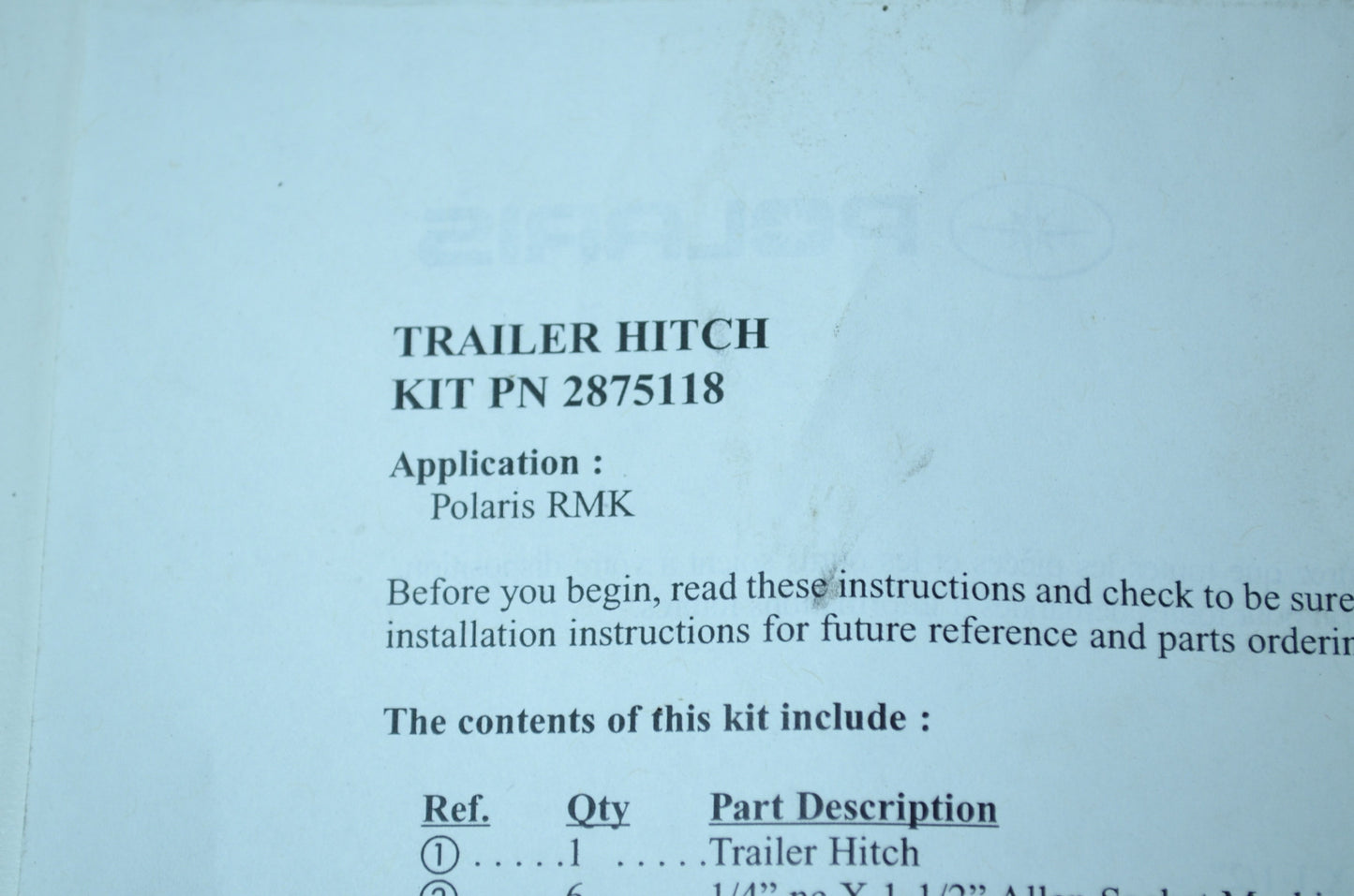 NEW OEM Polaris Trailer Hitch Receiver Kit IQ RMK 144 151 Switchback 2875118 NOS