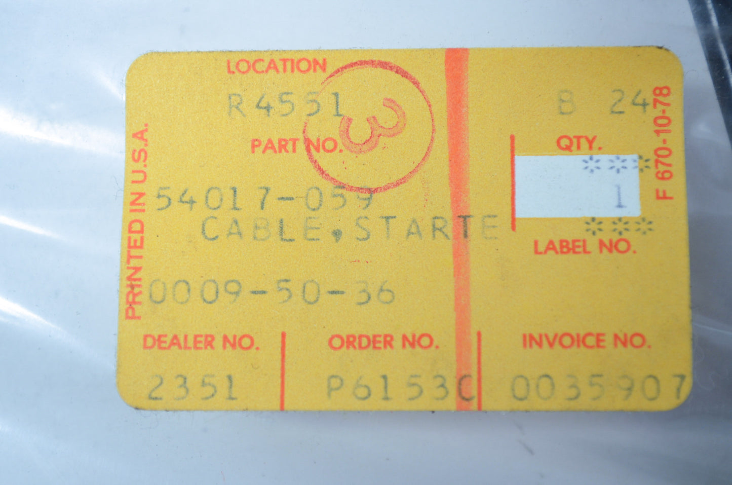 OEM Kawasaki 54017-059 Starter Cable NOS