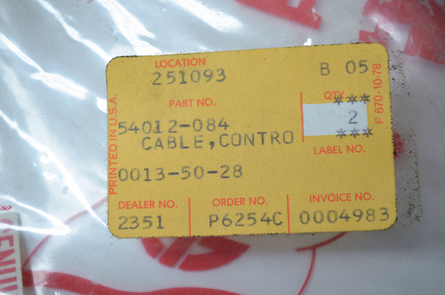OEM Kawasaki 54012-084 Control Cable NOS