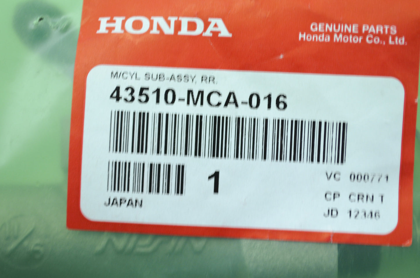 NEW OEM Honda Brake Master Cylinder 2001-2010 Goldwing GL1800 43510-MCA-016 NOS