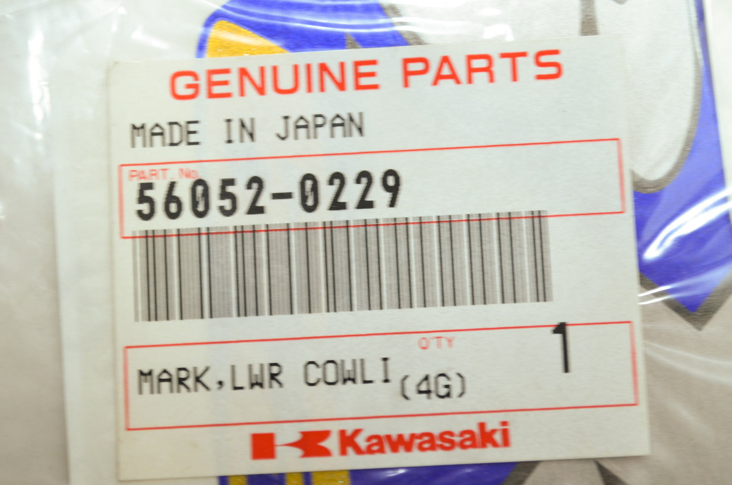 OEM Kawasaki 56052-0229 Left Lower Cowling Mark NOS