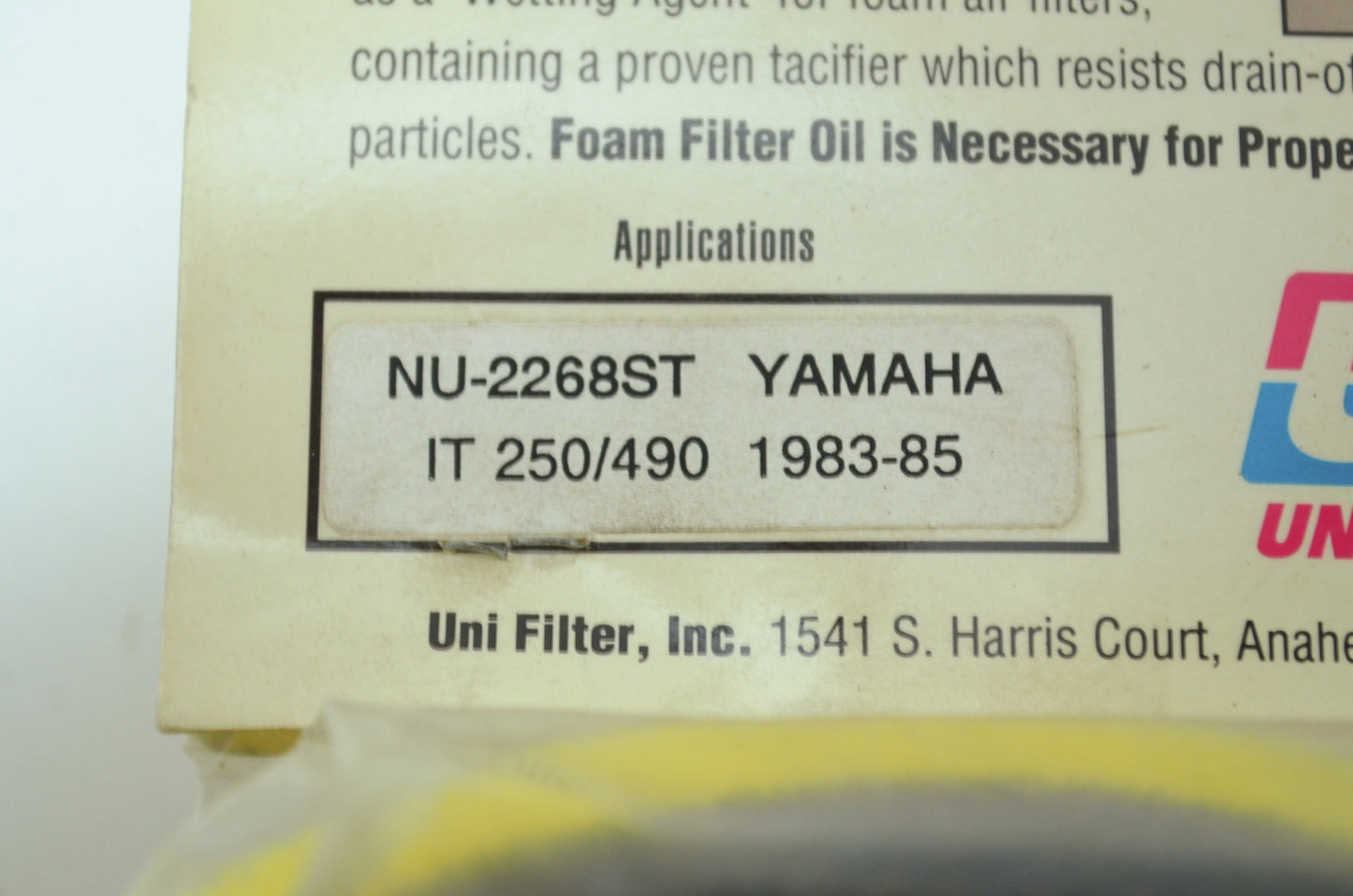NEW UNI Yamaha Air Filter 1983-1985 IT250 IT490 NU-2268ST NOS