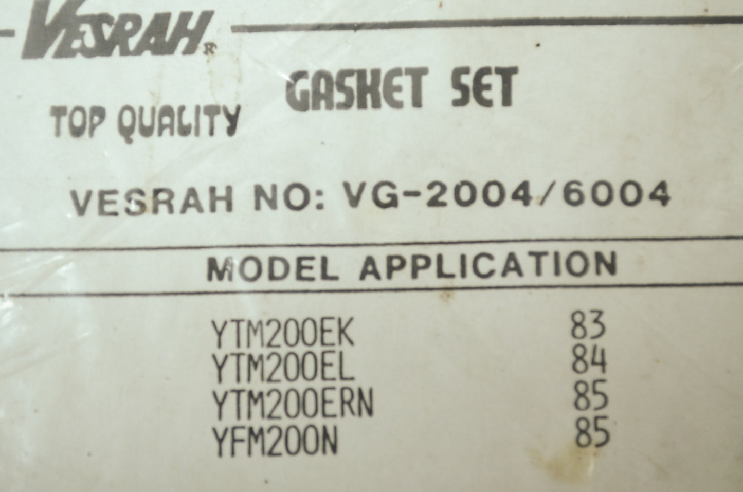 NEW Vesrah Yamaha Gasket Kit 1983-1985 YTM200 VG-2004 NOS