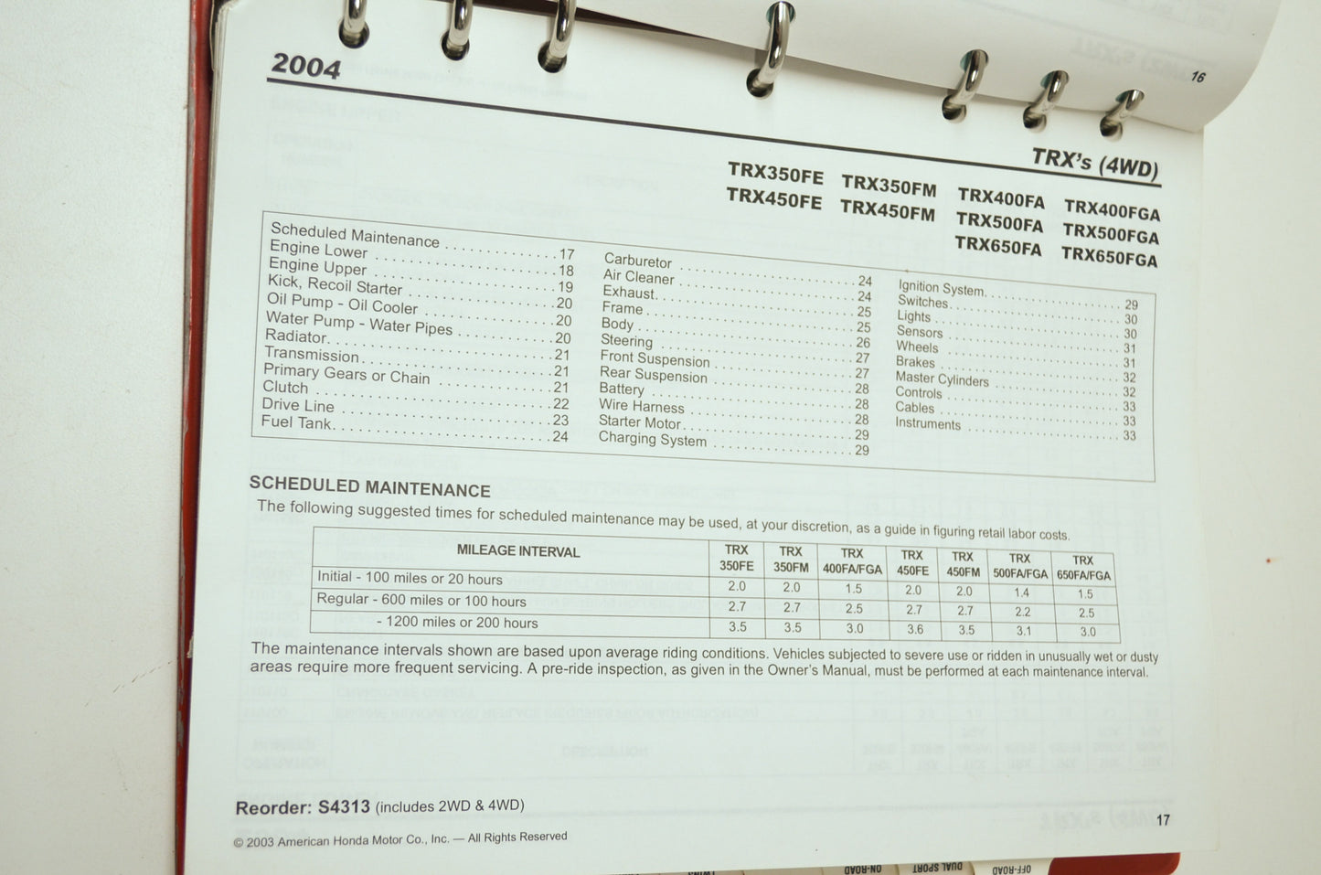 OEM Honda 2000-2003 Flat Rate Manual