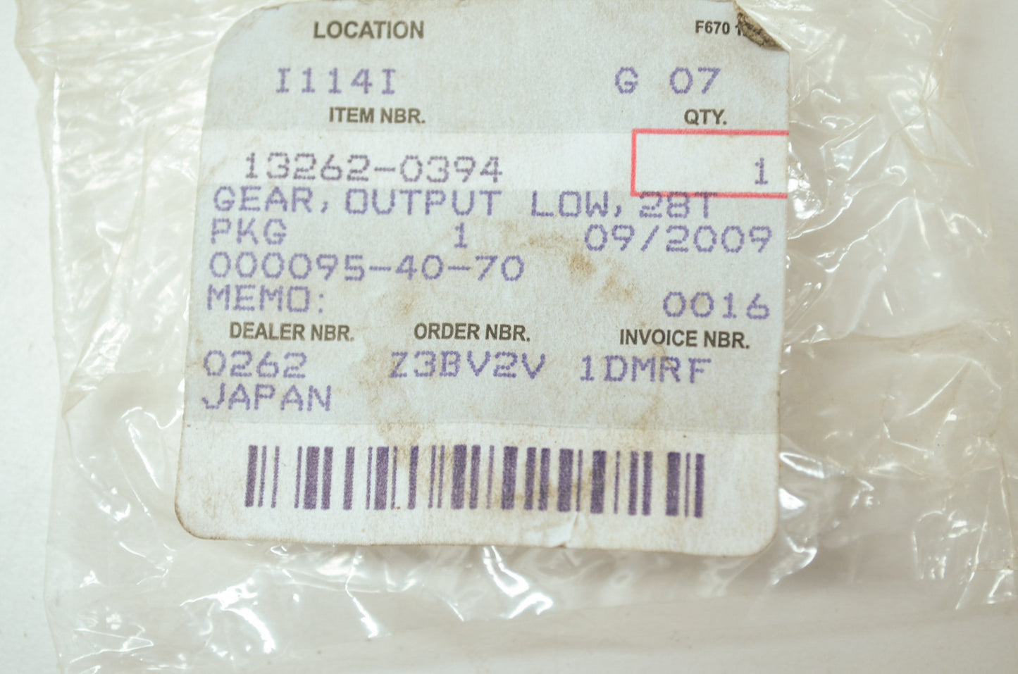 NEW OEM Kawasaki Output Gear 07-11 KX450F 13262-0394 NOS