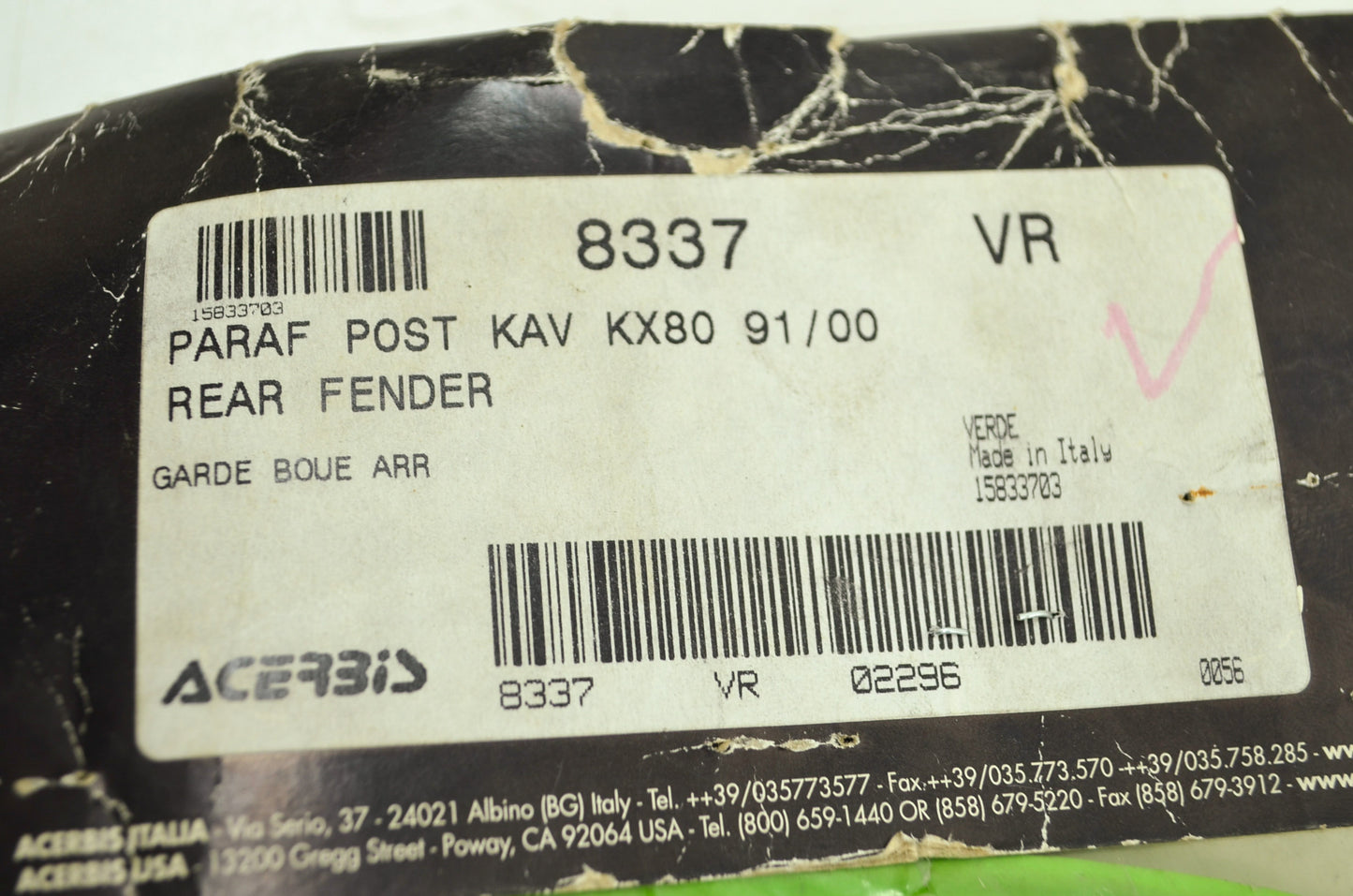 NEW Acerbis Green Rear Fender Kawasaki KX80 91-97 KX85 98-09 NOS