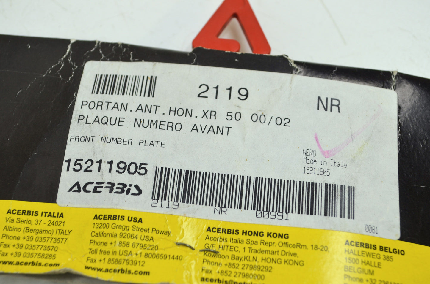 NEW Acerbis Front Number Plate Hon. XR50 00-02 15-2119-05 NOS