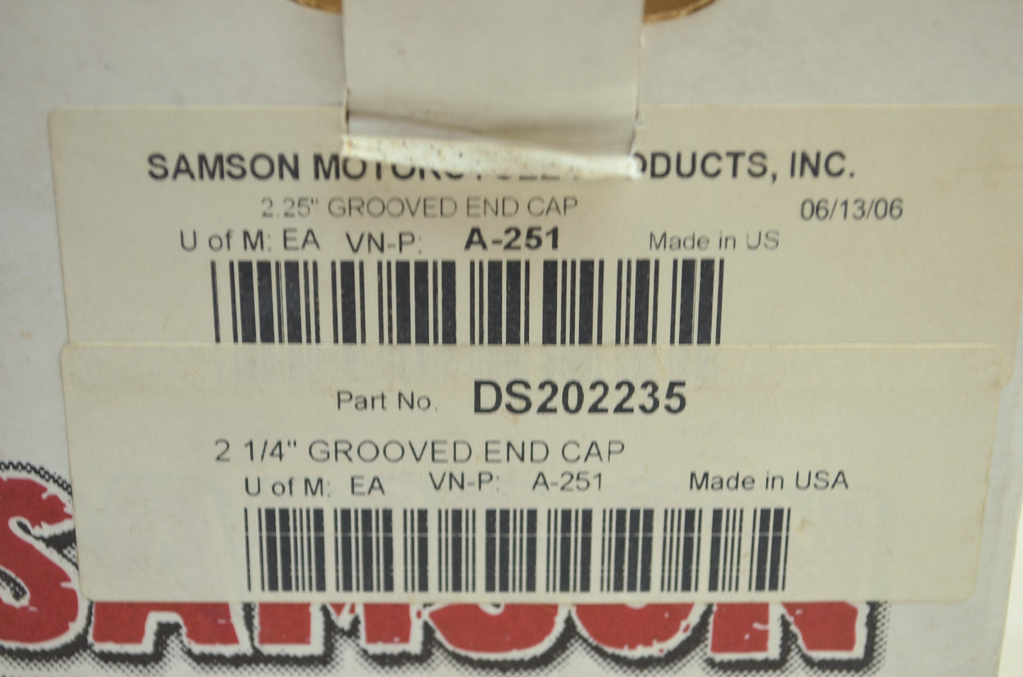 NEW Samson Exhaust 2 1/4' Grooved End Cap DS-202235 NOS
