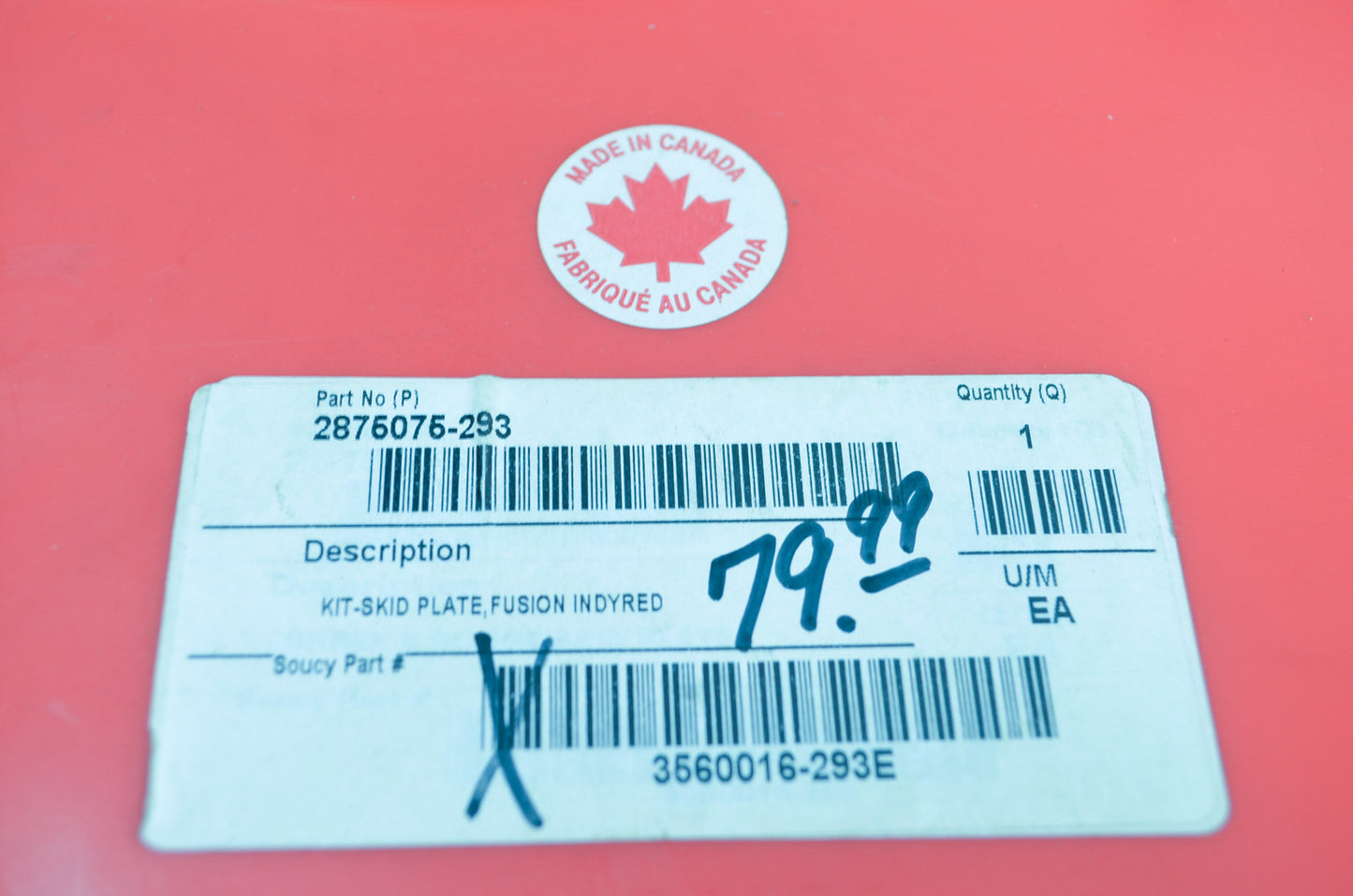 NEW OEM Polaris Indy Red IQ Fusion Skid Plate 2875075-293 NOS