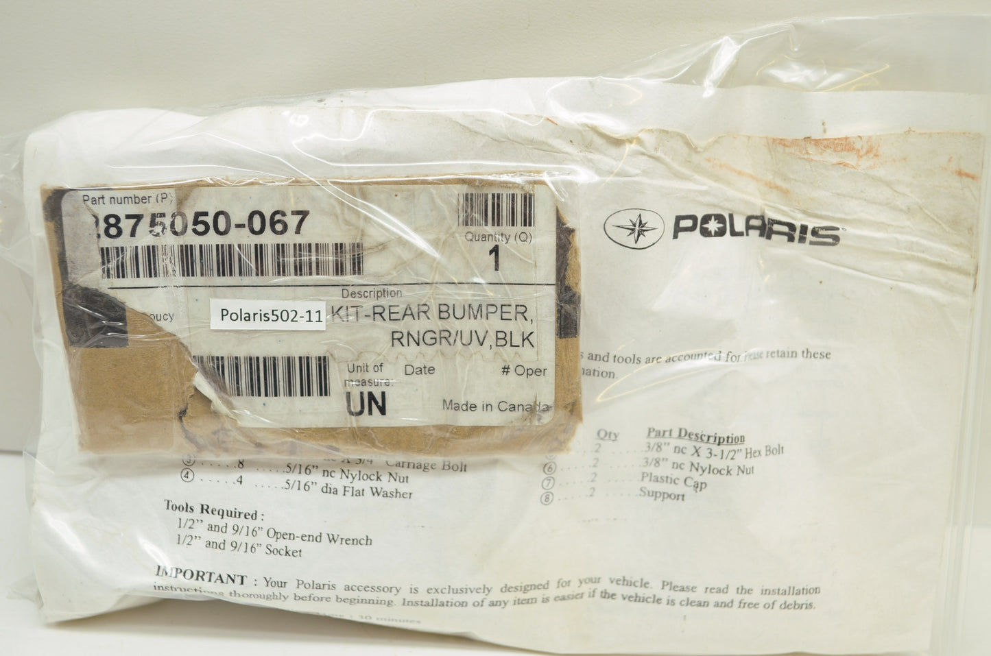 NEW OEM Polaris Ranger Rear Bumper Kit 2006 Ranger XP 4x4 700 2875050-067 NOS