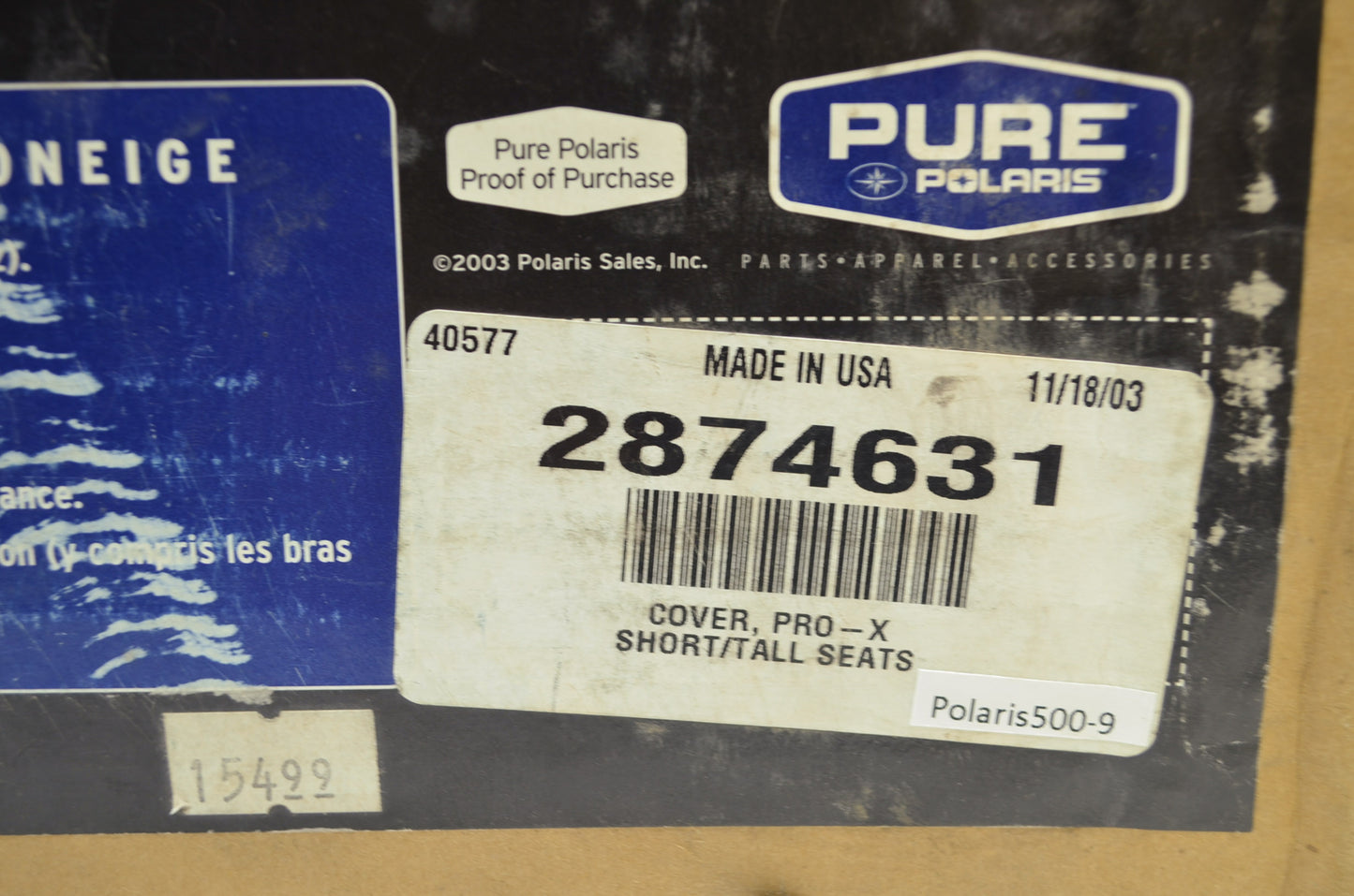 NEW OEM Polaris Pro-X Canvas Cover (Short/Tall Seats) 2874631 NOS