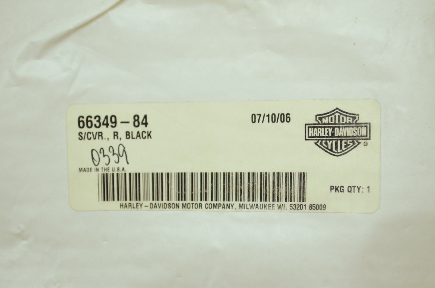 OEM Harley-Davidson 66349-84 Black Right Side Cover NOS