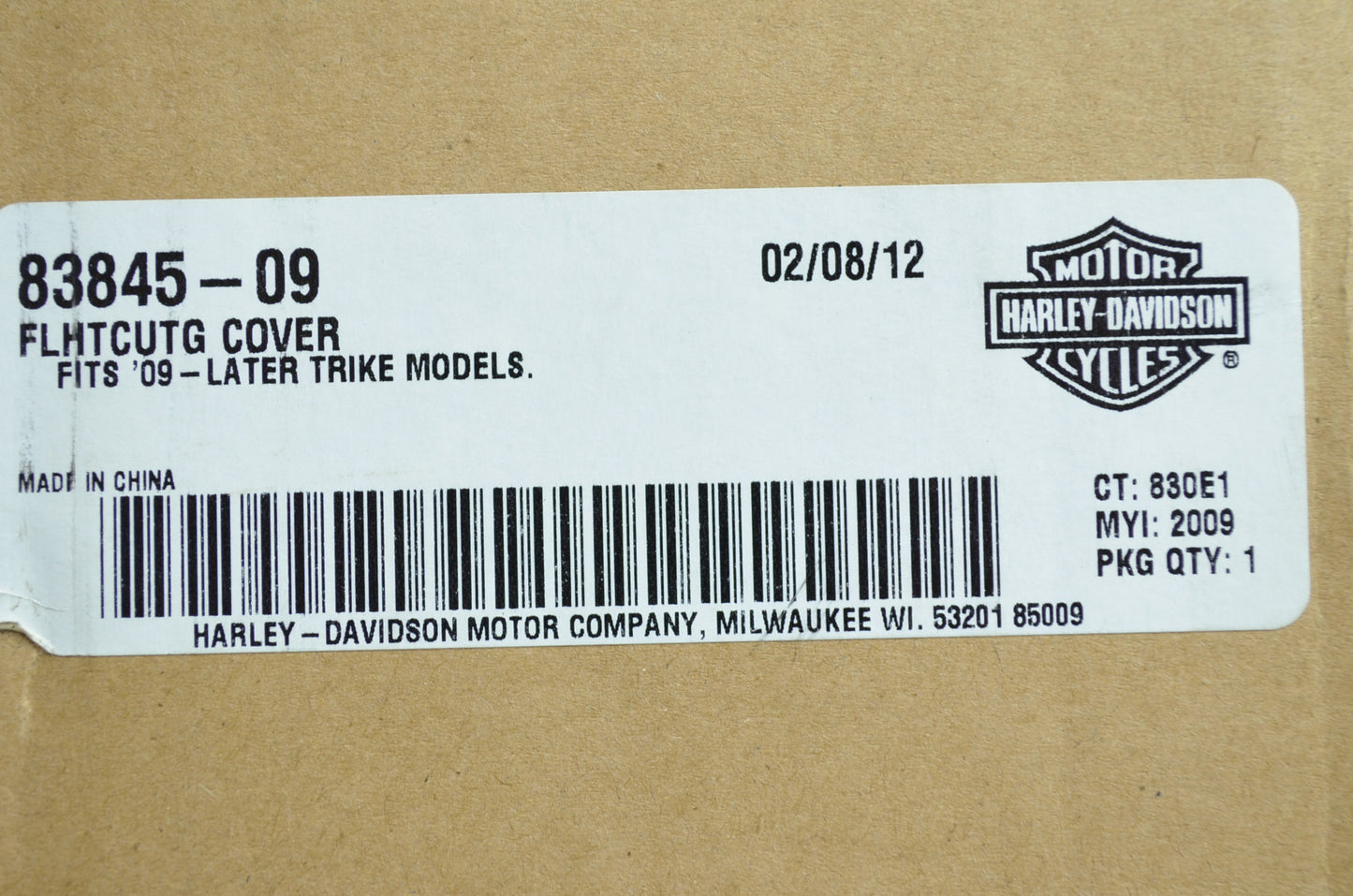 FLHTCUTG Cover 09 & Later Trikes Tri Glide NOS