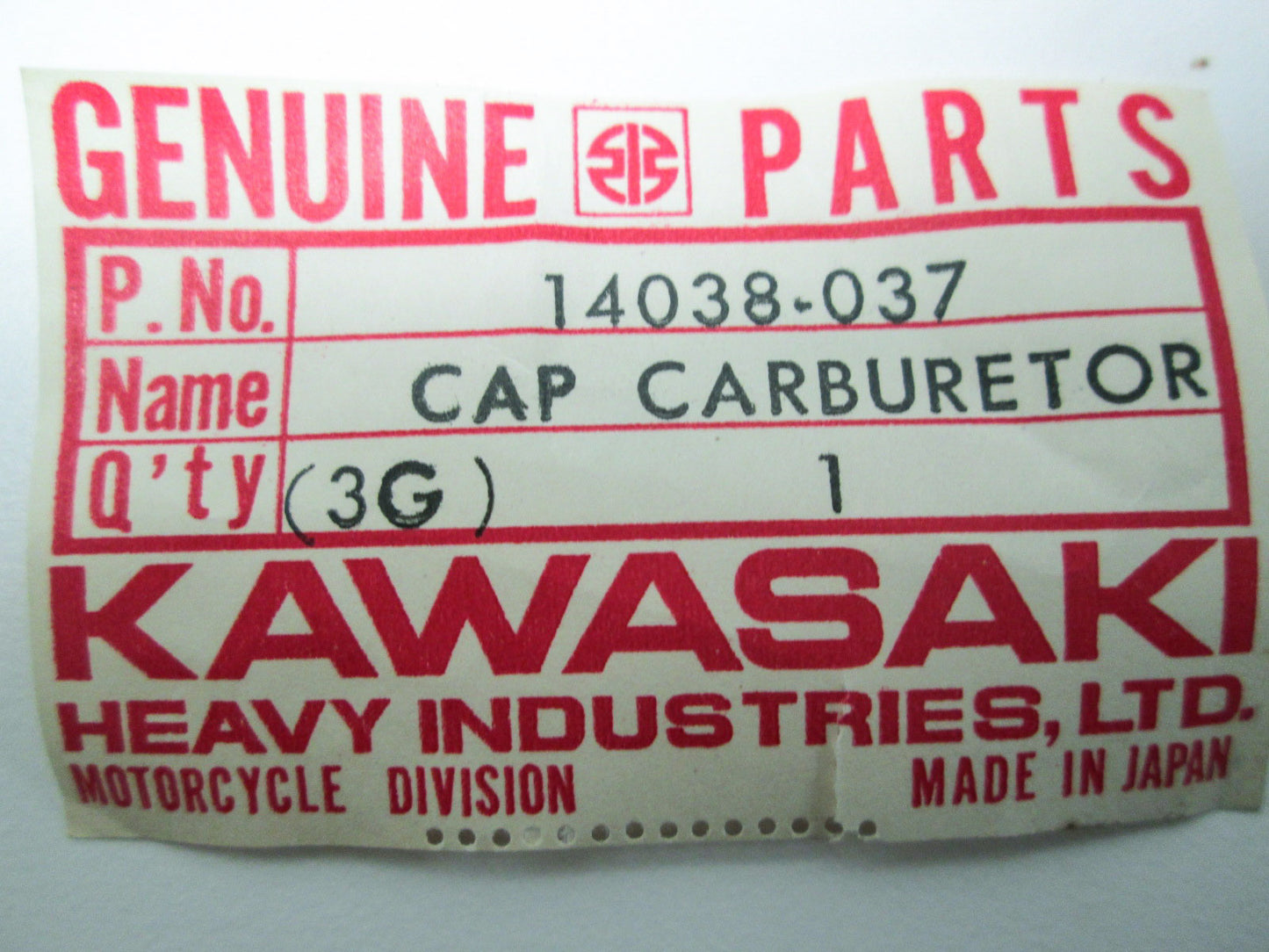OEM Kawasaki 14038-037 Carburetor Cap NOS
