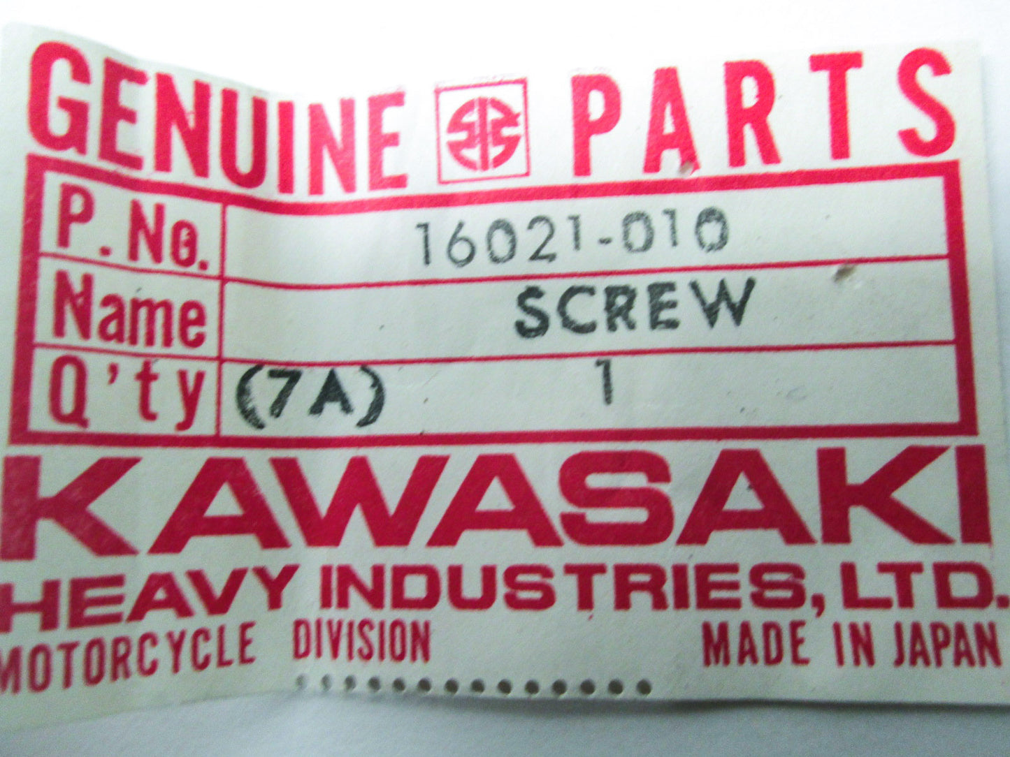 OEM Kawasaki 16021-010 Throttle Stop Screw NOS