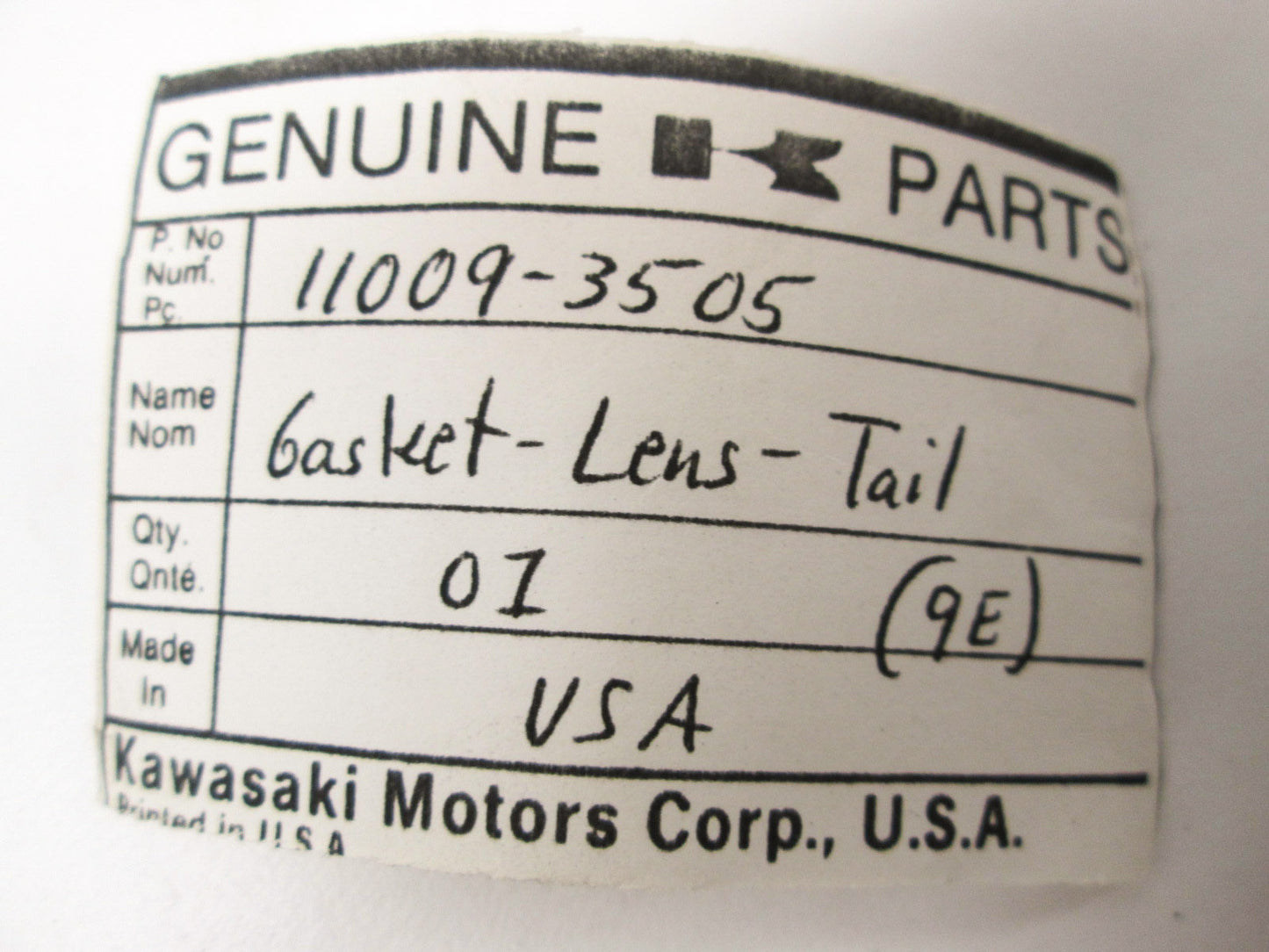 NEW OEM Kawasaki Taillight Lens Gasket 11009-3505 NOS