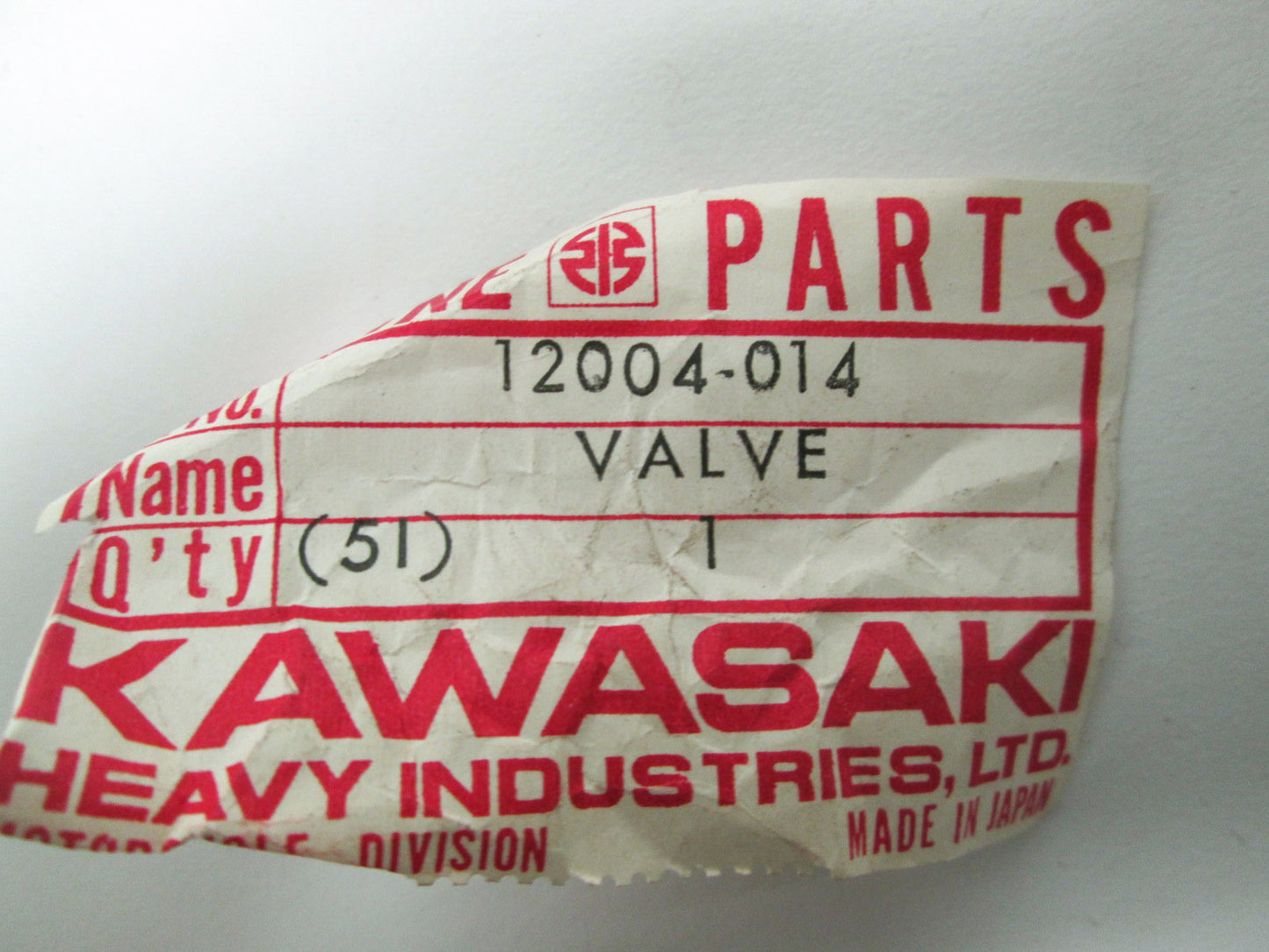 OEM Kawasaki 12004-014 Inlet Valve NOS