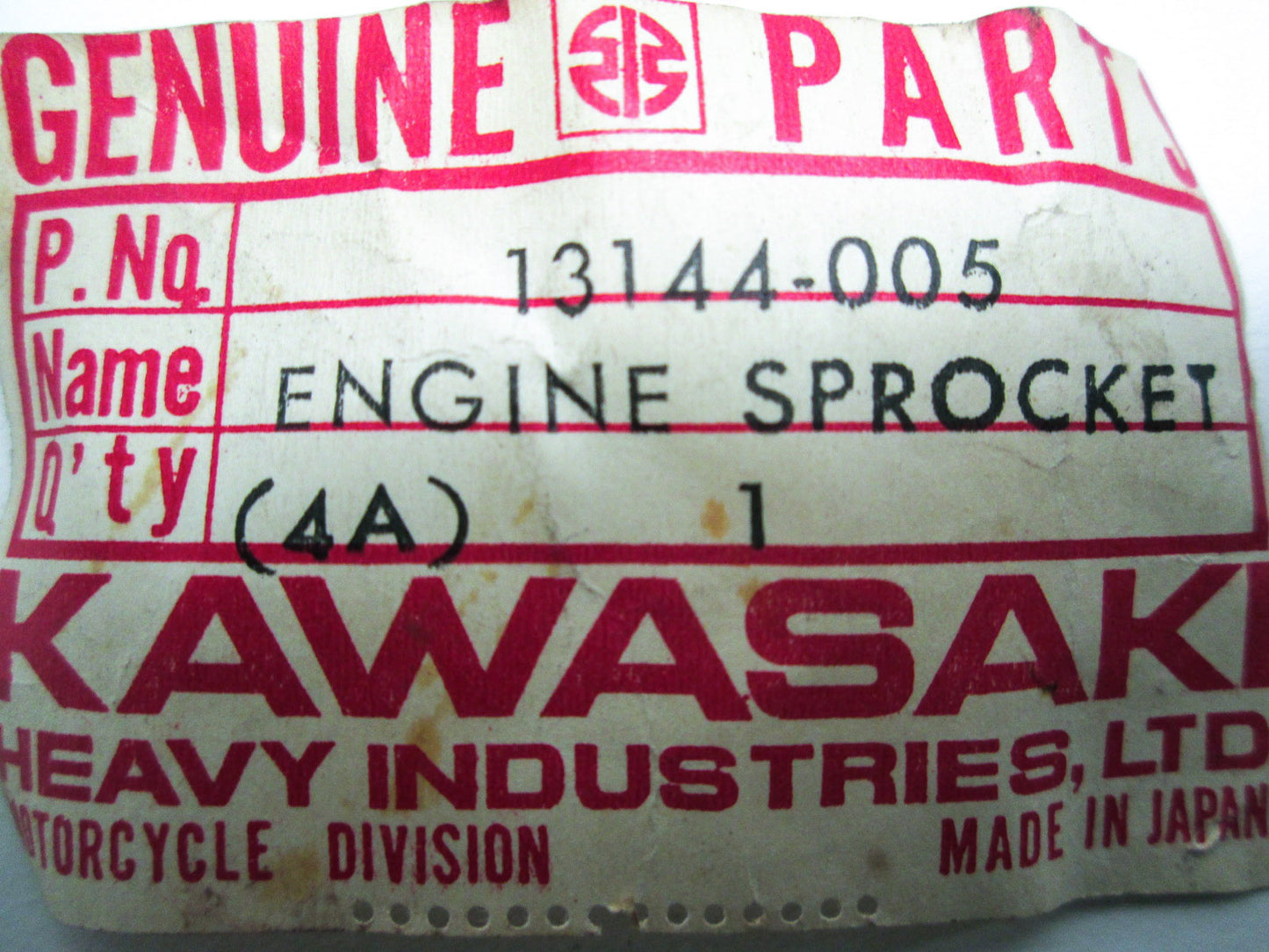 NEW OEM Kawasaki Engine Output Sprocket 15 Tooth 67-69 Roadrunner 13144-005 NOS