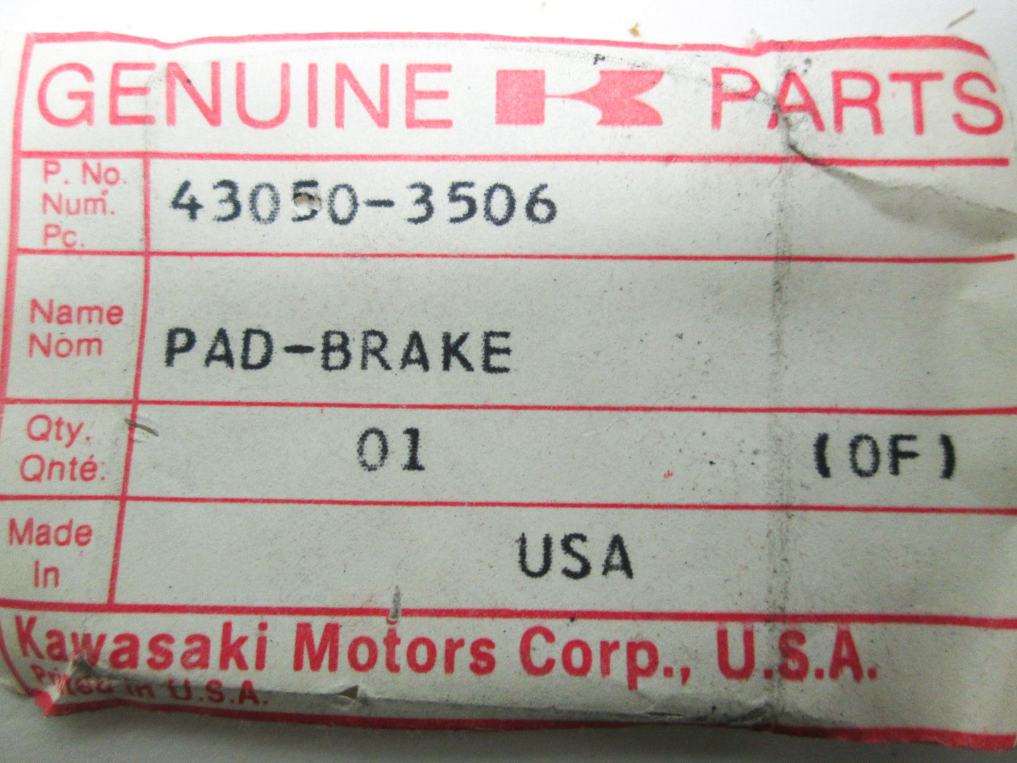 NEW OEM Kawasaki Brake Pad 1981 Intruder 43050-3506 NOS