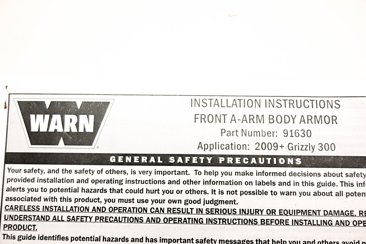 Warn 91630 Armor Front A-arm CV Guards Skid Plates Yamaha Grizzly 300 NOS
