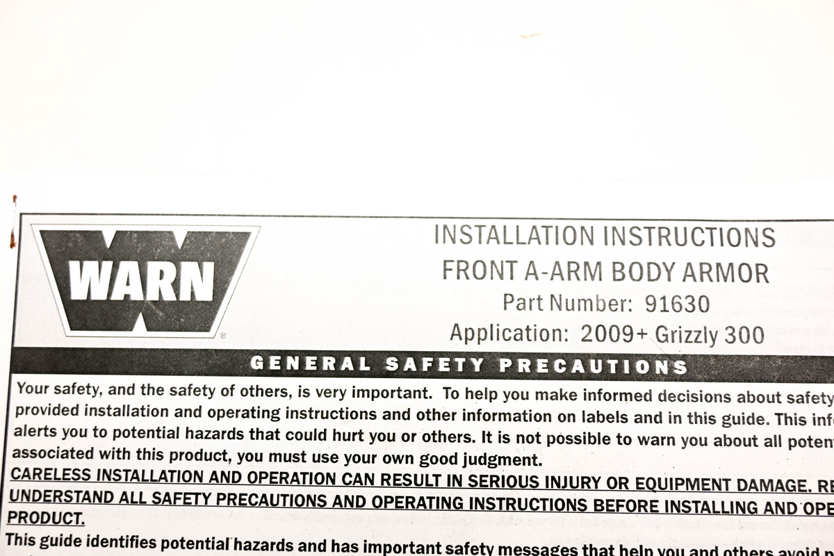 Warn 91630 Armor Front A-arm CV Guards Skid Plates Yamaha Grizzly 300 NOS