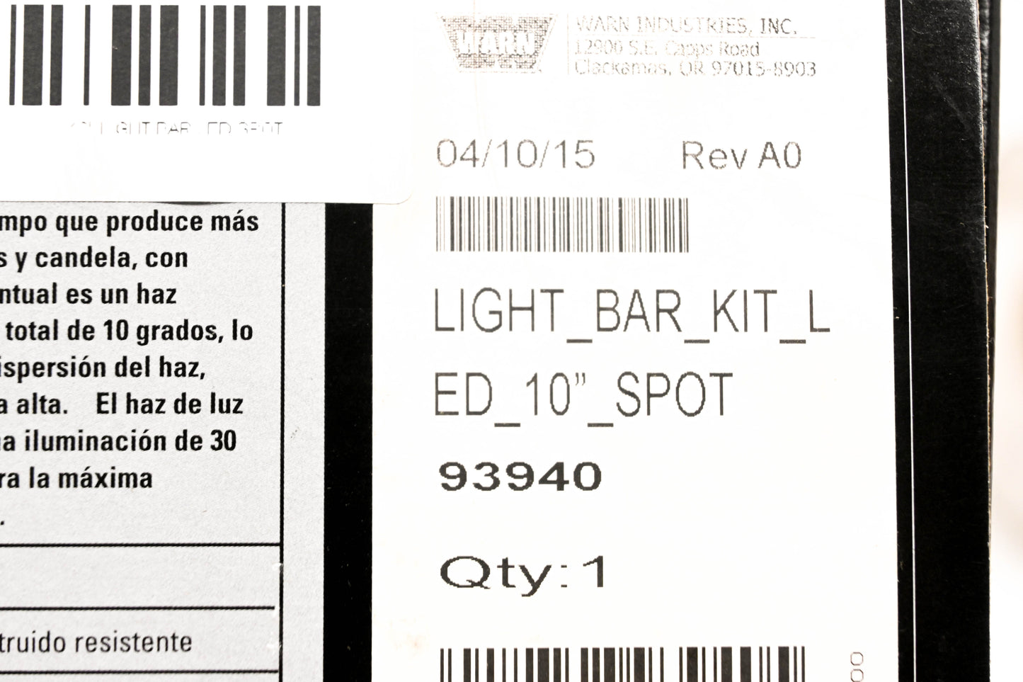 Warn 93940 10" Light Bar LED Spot NOS