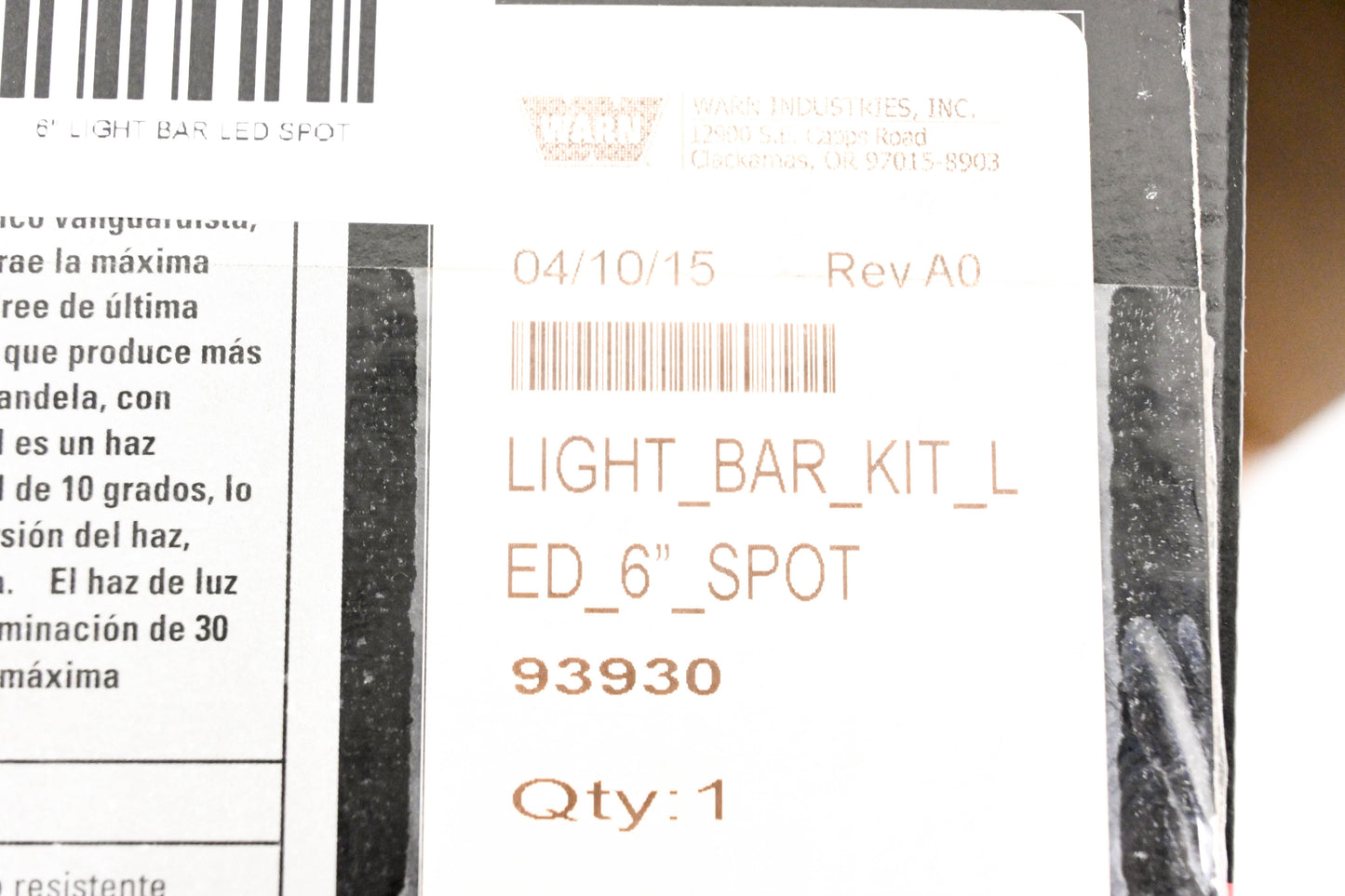 Warn 93930 6" Light Bar Led Spot NOS