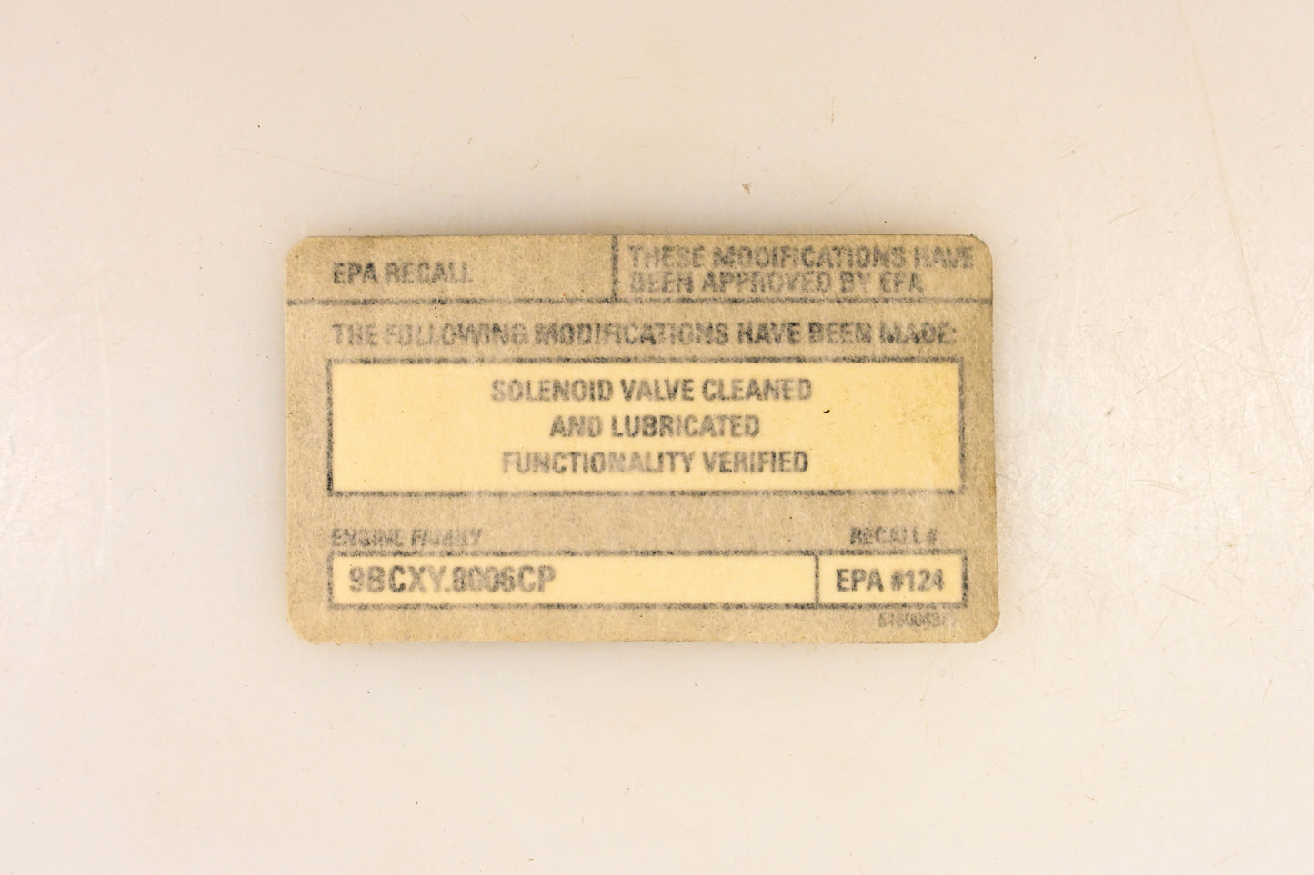 Aftermarket 516004375 EPA Recall Decal NOS
