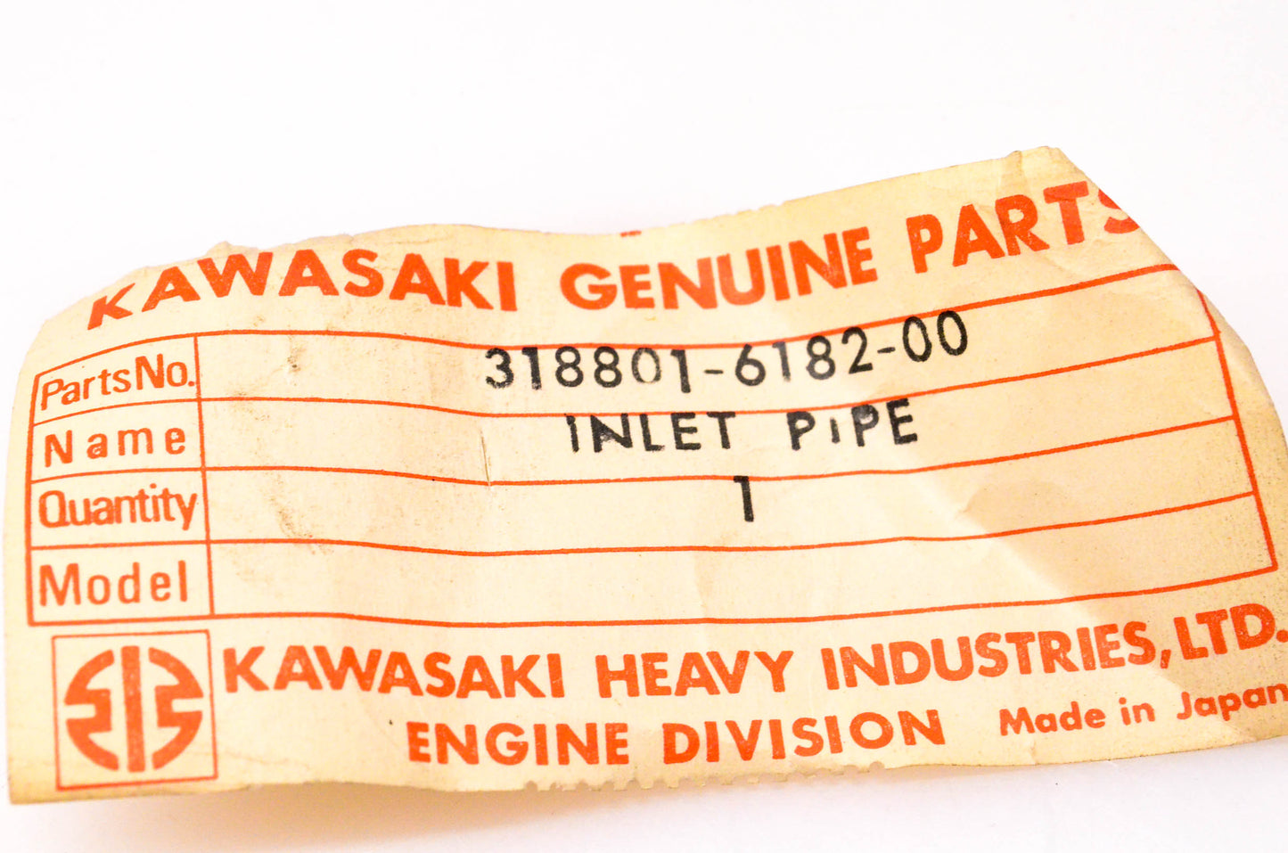 New OEM Kawasaki 318801-6182-00 Inlet Pipe NOS