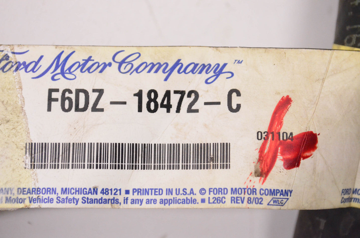 New OEM Ford F6DZ18472C Heater Hose NOS