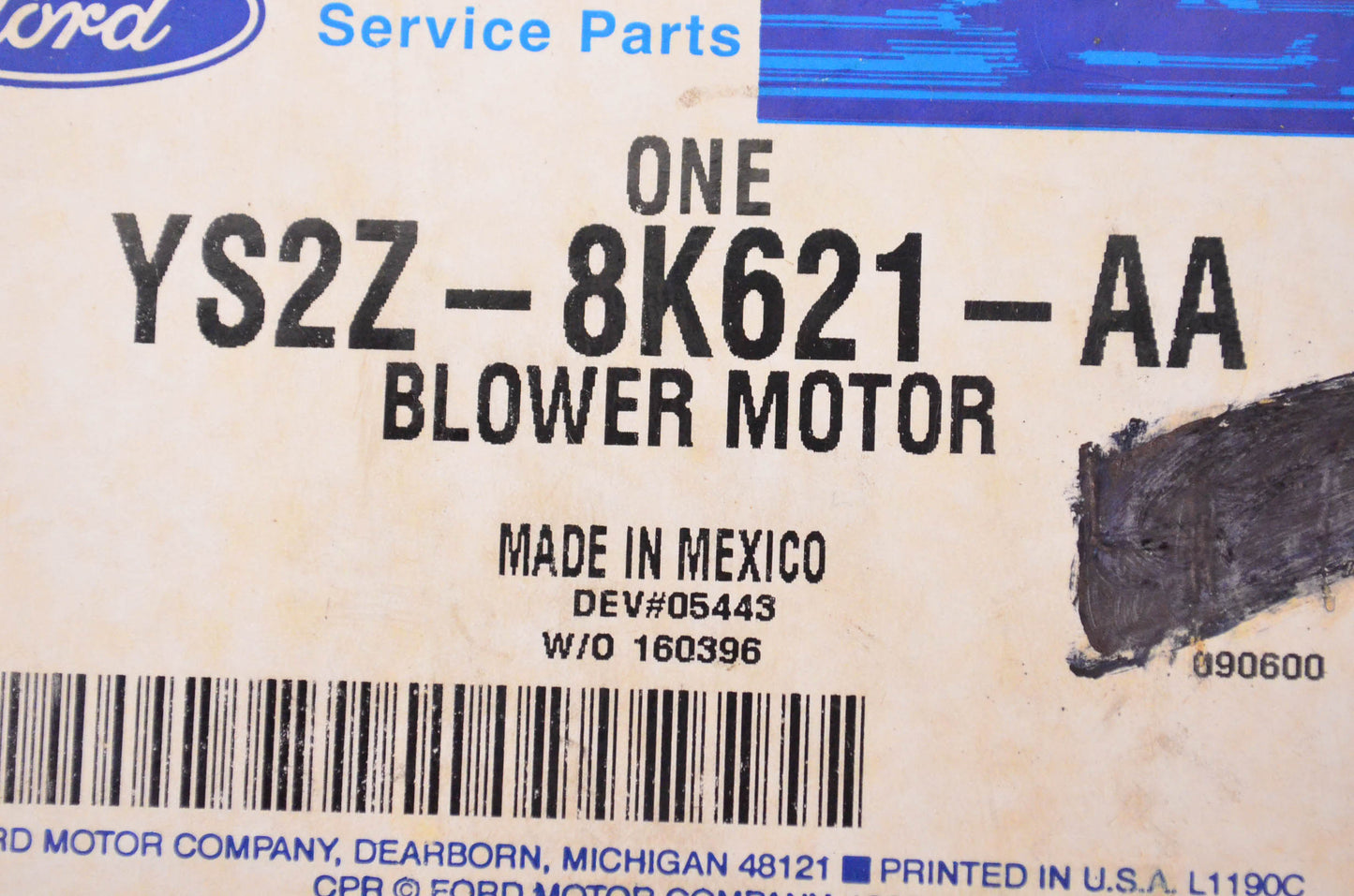 New OEM Ford YS2Z8K621AA Blower Motor NOS