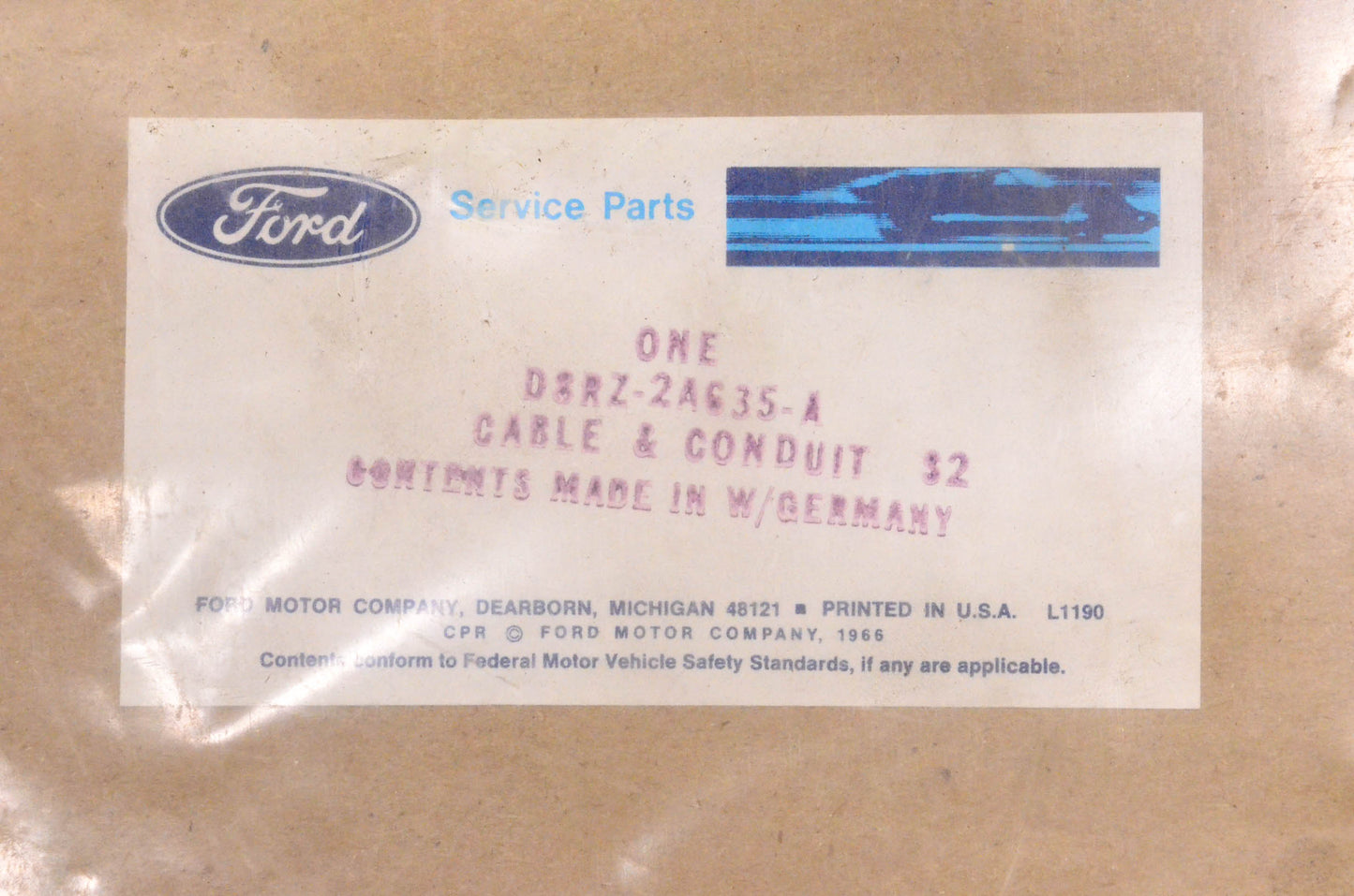 New OEM Ford D8RZ-2A635-A Parking Brake Cable NOS