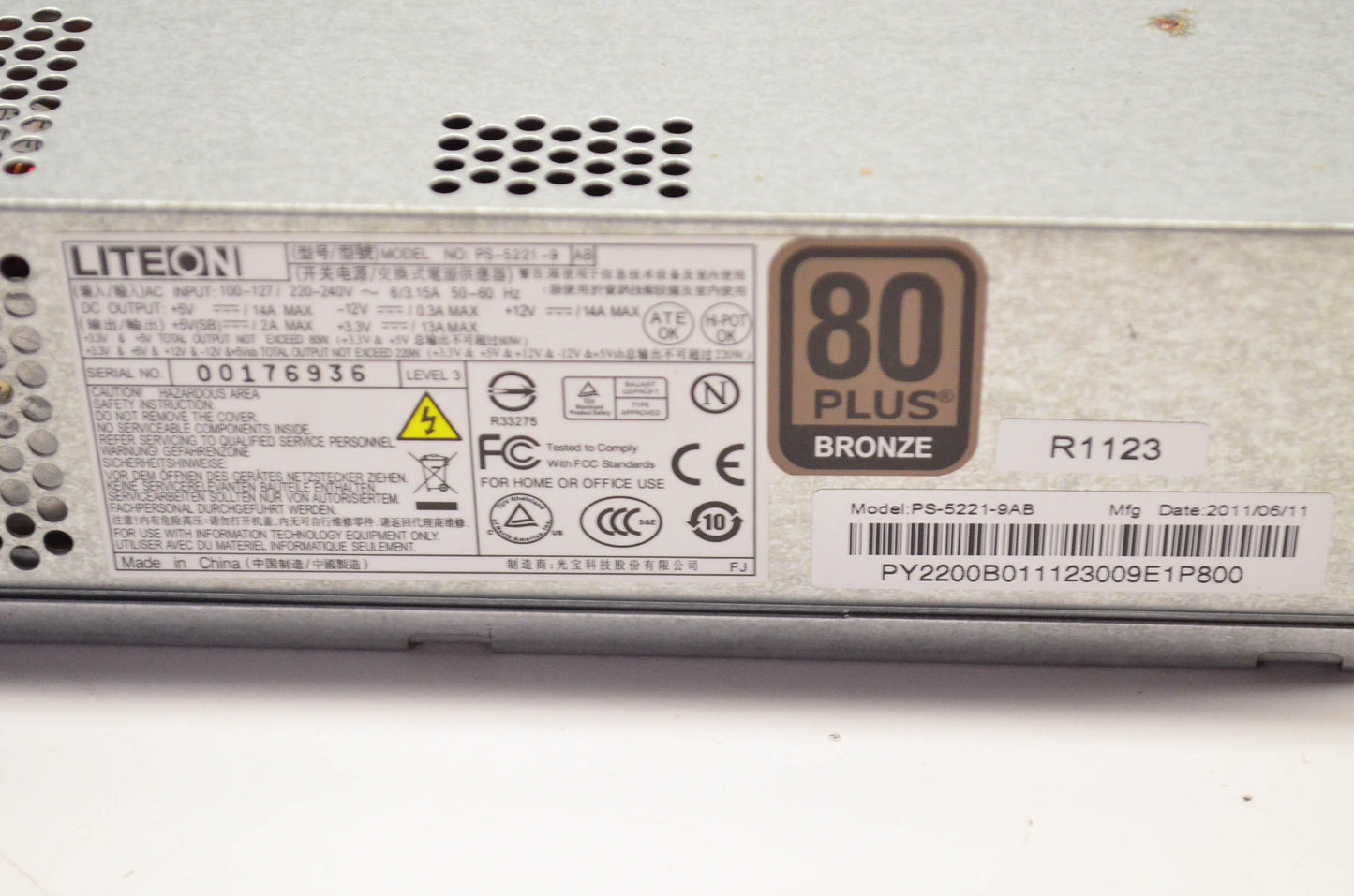 Liteon PS-5221-9 Power Supply 220 Watt 80+ Bronze
