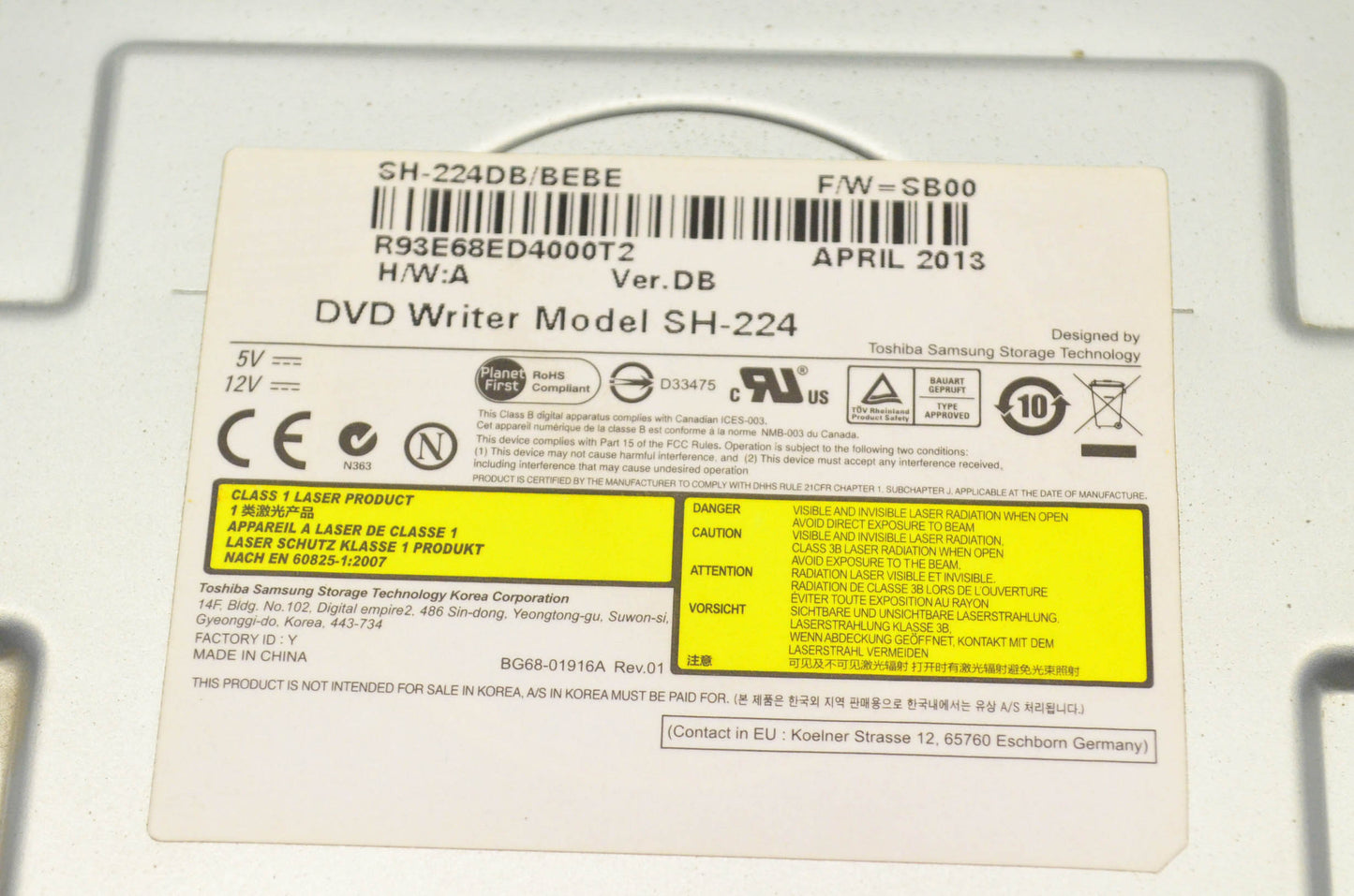 Toshiba Samsung Storage SH-224DB/BEBE DVD-RW SATA Drive