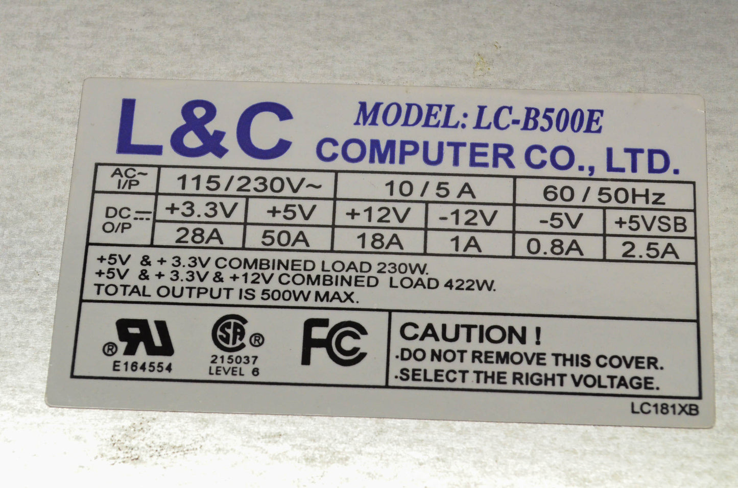 L&C LC-B500E LC-B500E 500 Watt Power Supply