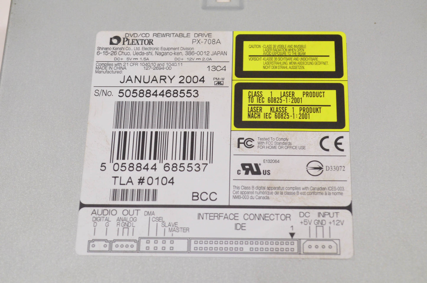 Plextor PX-708A, 505884468553 DVD-RW/CD-RW Drive