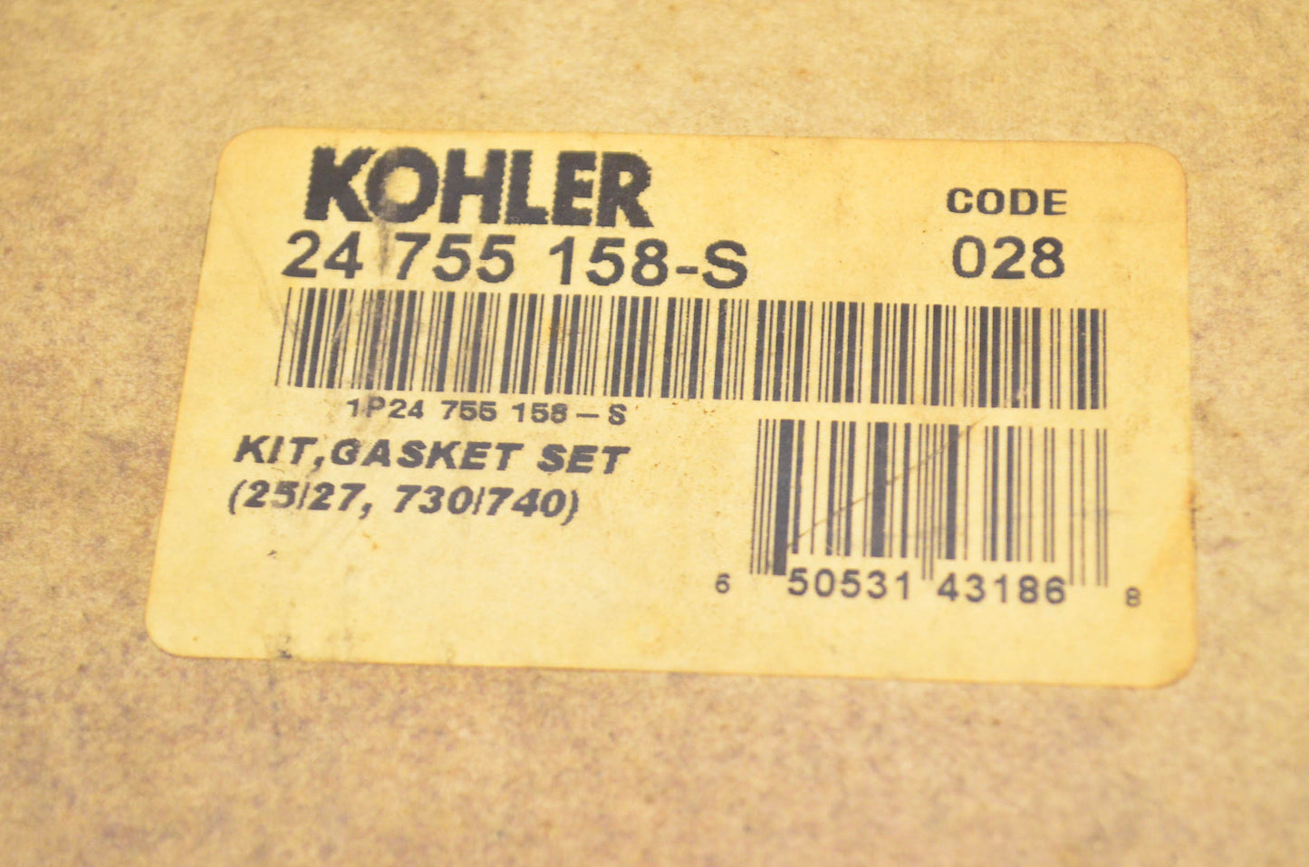 Kohler 24-755-158-S, 24 755 157-S Gasket Kit NOS