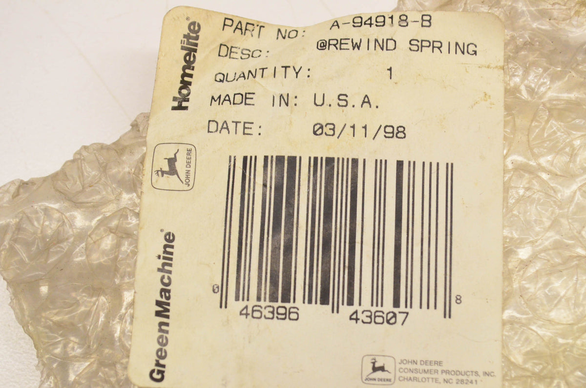 Homelite A-94918-B, A94918B Rewind Spring NOS