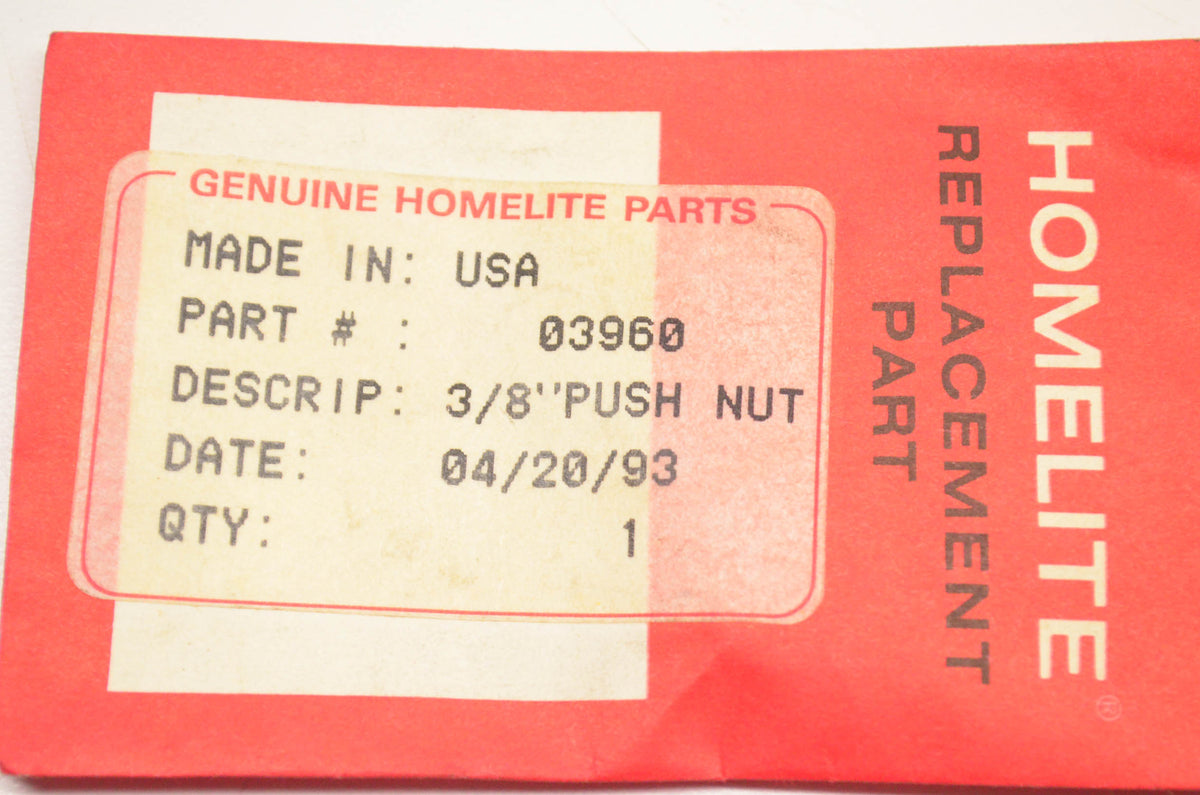 Homelite 03960 Push Nut 3/8 Inch NOS