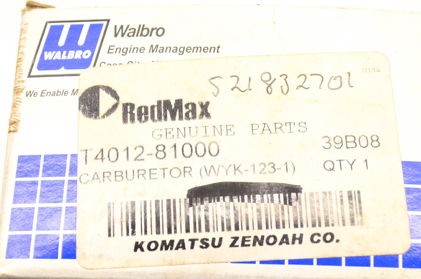 Walbro 521832701, T4012-81000, WYK-123-1 Carburetor Assembly NOS