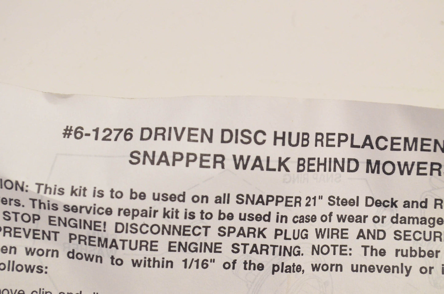 Snapper 6-1276 Driven Disc Hub Kit NOS