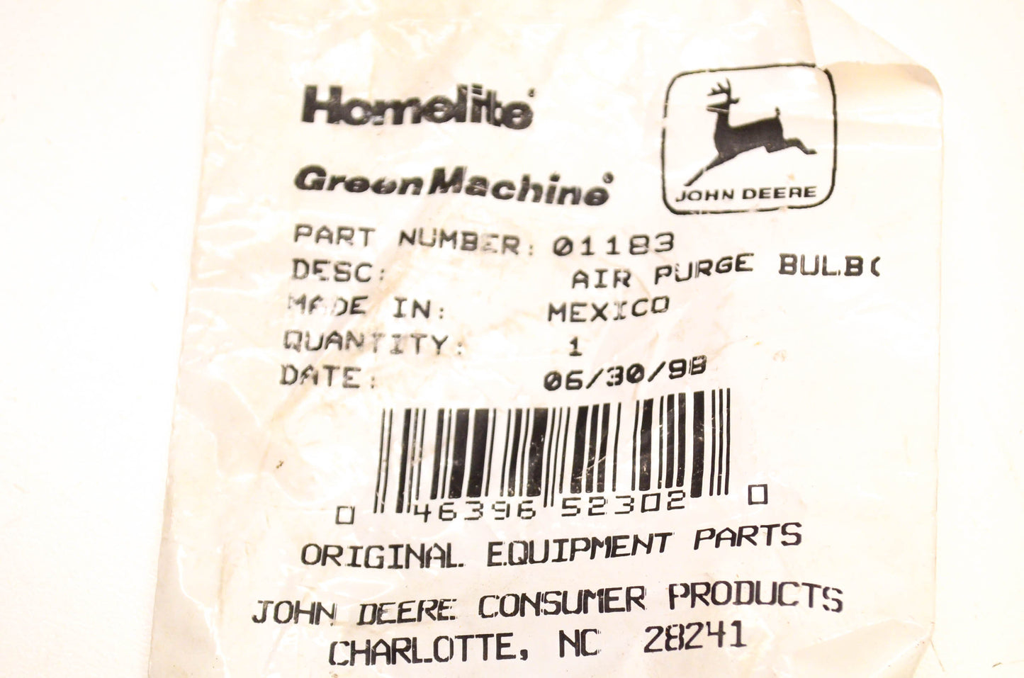 Homelite 01183 Primer Bulb Assembly NOS