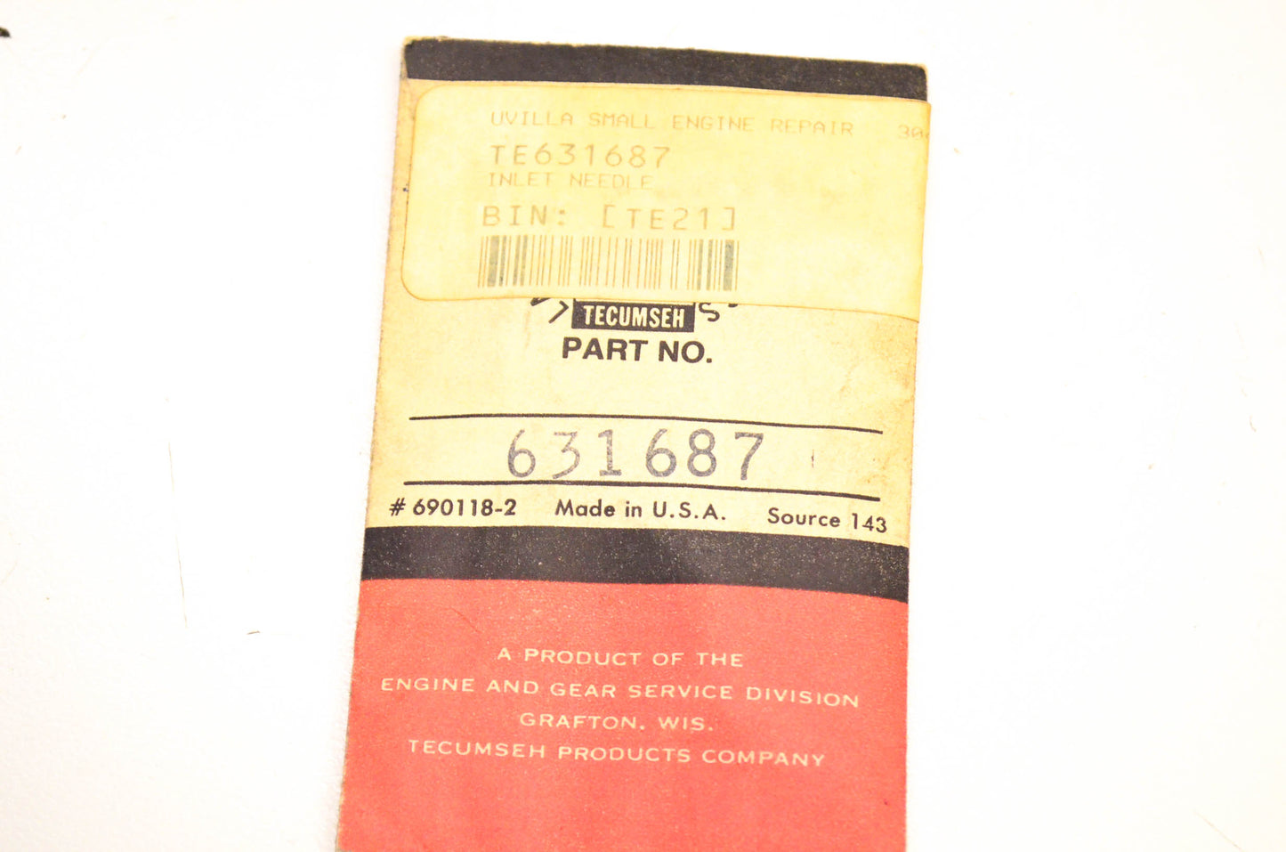 Tecumseh 631687 Inlet Needle Kit NOS