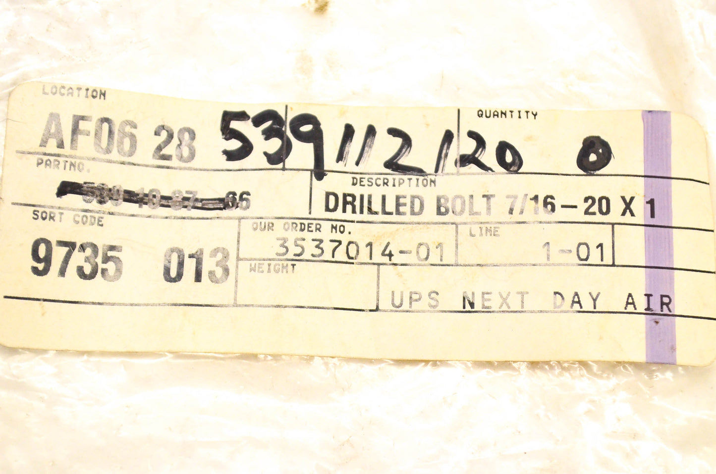 New OEM Husqvarna 539112120, 539 11 21-20 Drilled Bolt NOS