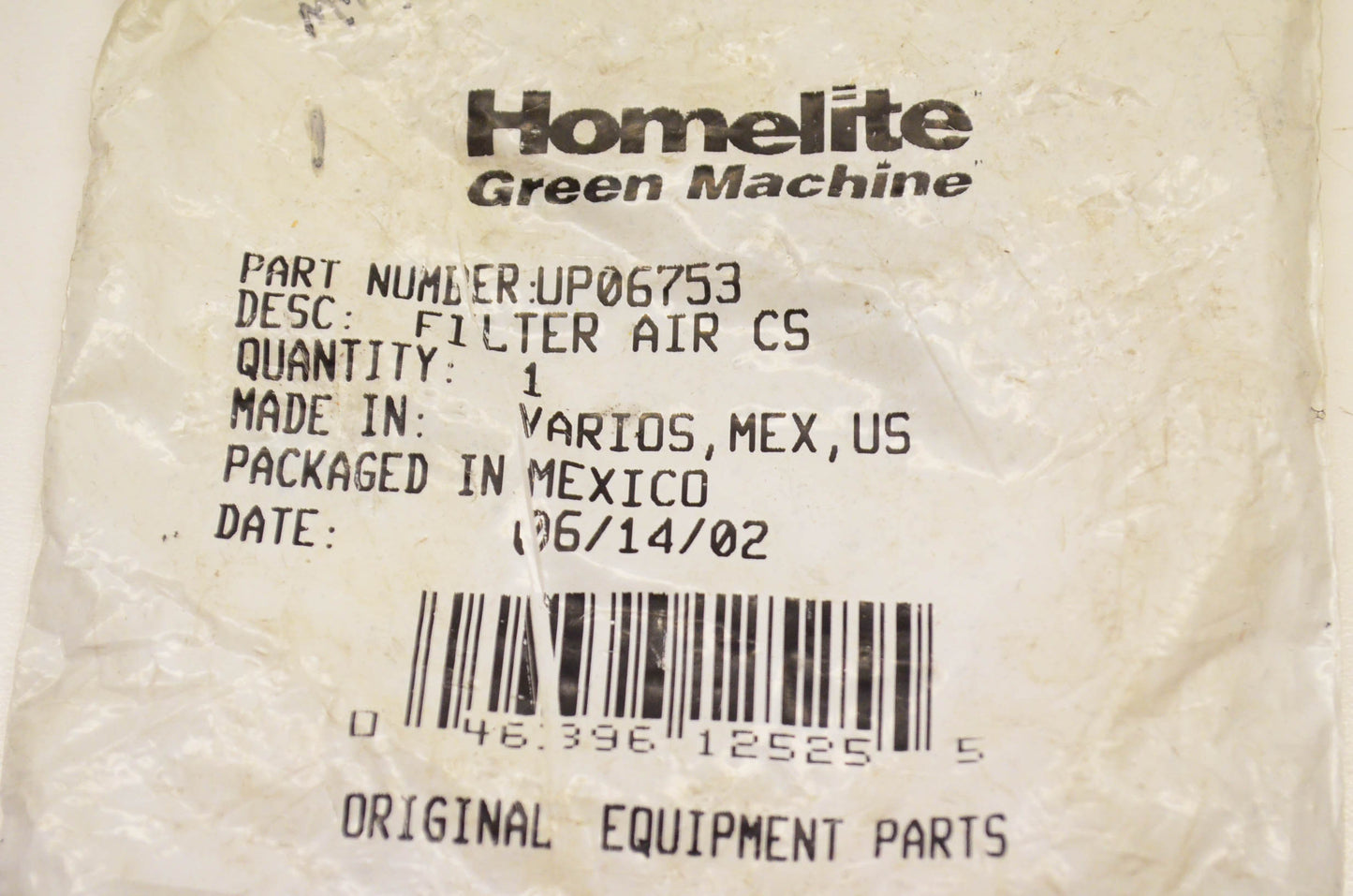 Homelite UP06753 Air Filter Kit NOS