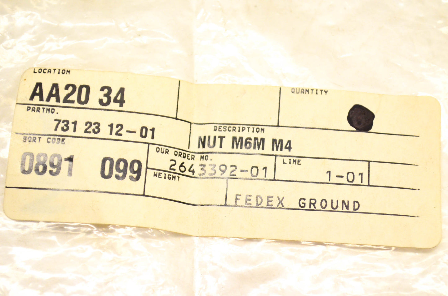 New OEM Husqvarna 731231201, 731 23 12-01 Hex Nut NOS