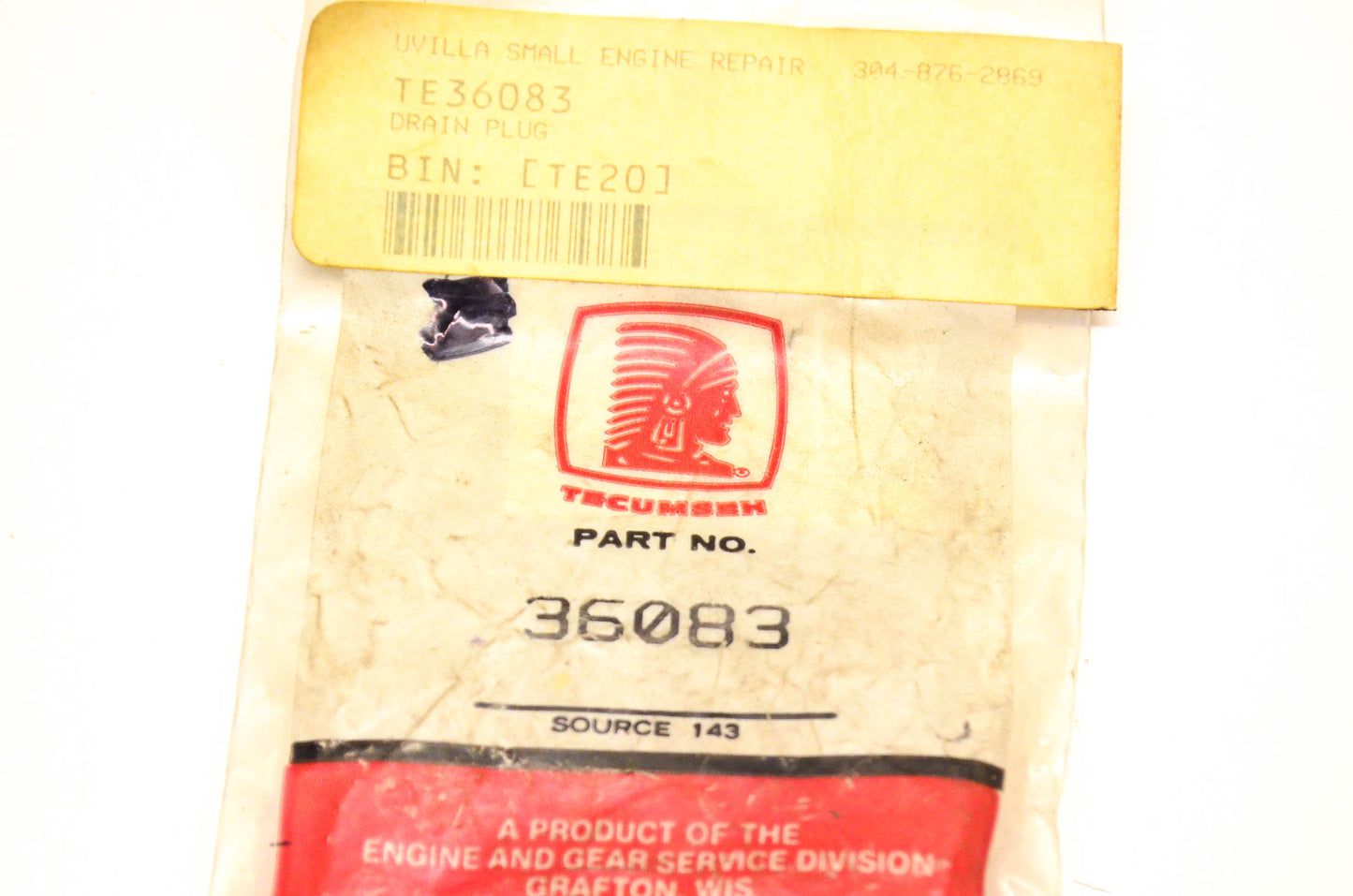 Tecumseh 36083 Drain Plug NOS