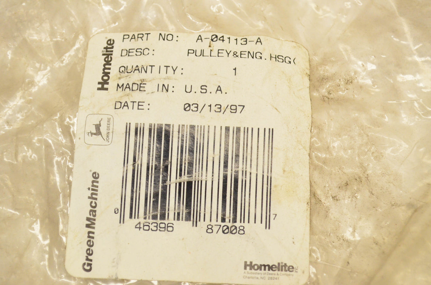 Homelite A-04113-A Pulley and Engine Housing Assembly NOS