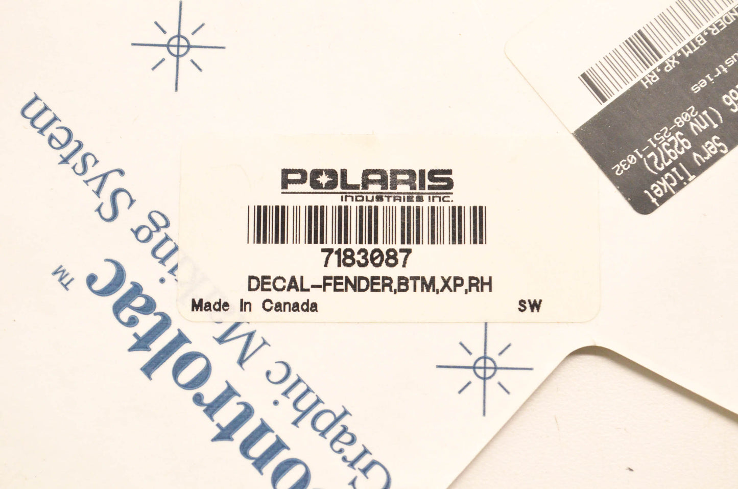 New OEM Polaris 7183087 Right Bottom Fender Decal NOS