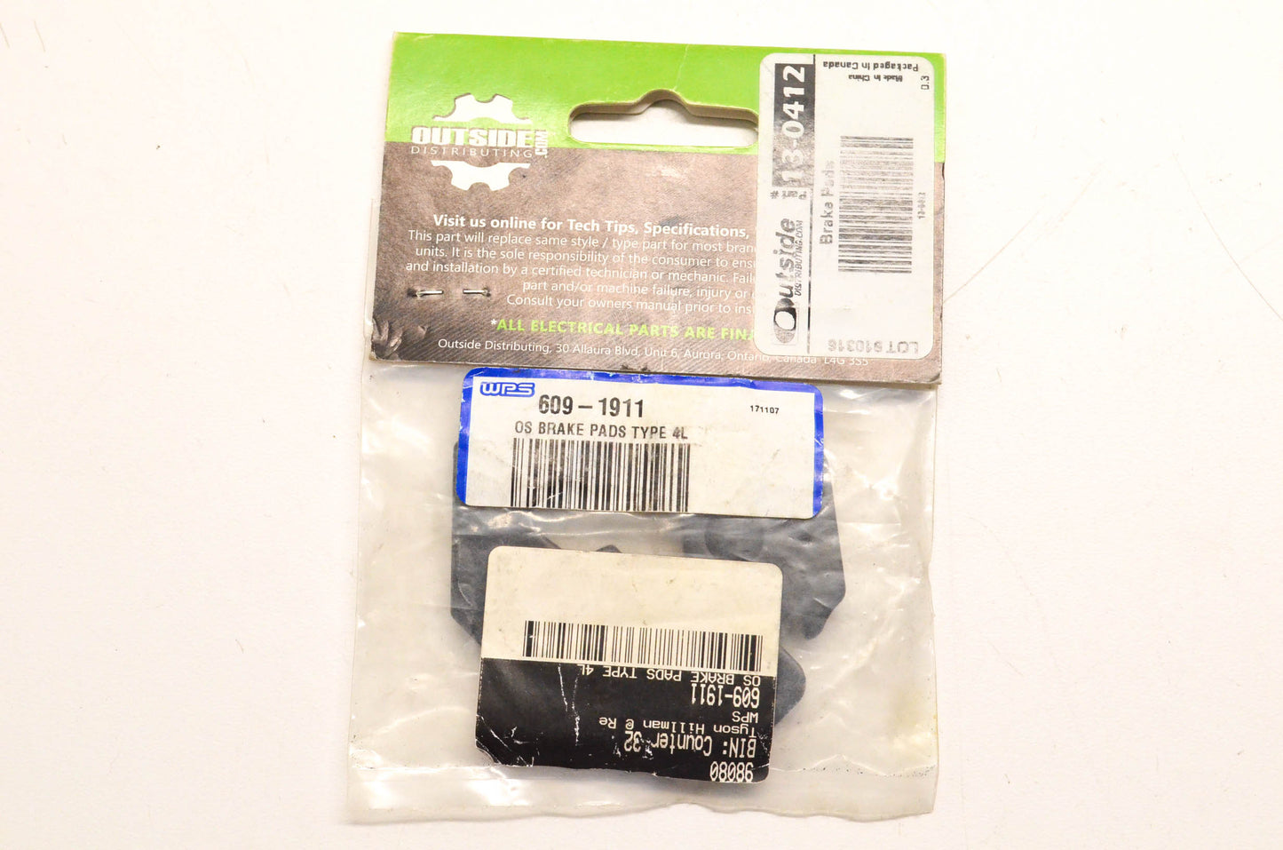 Outside 13-0412, 609-1911 Brake Pads Assembly NOS
